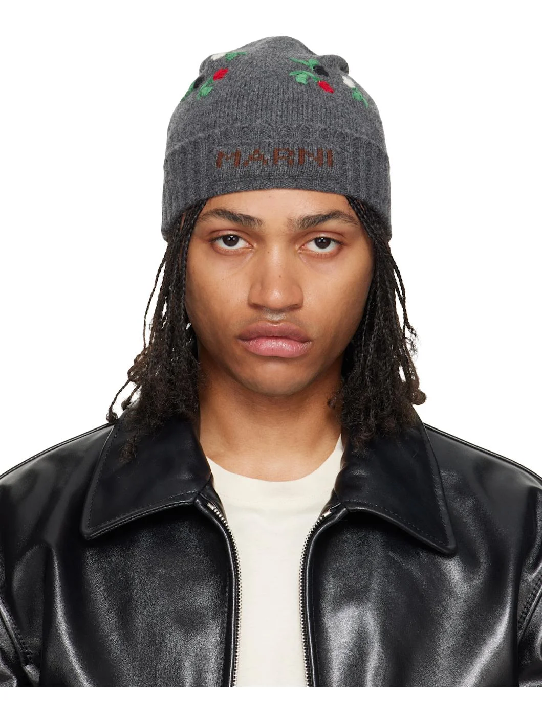 Gray Wool & Cashmere Flower Beanie - 1