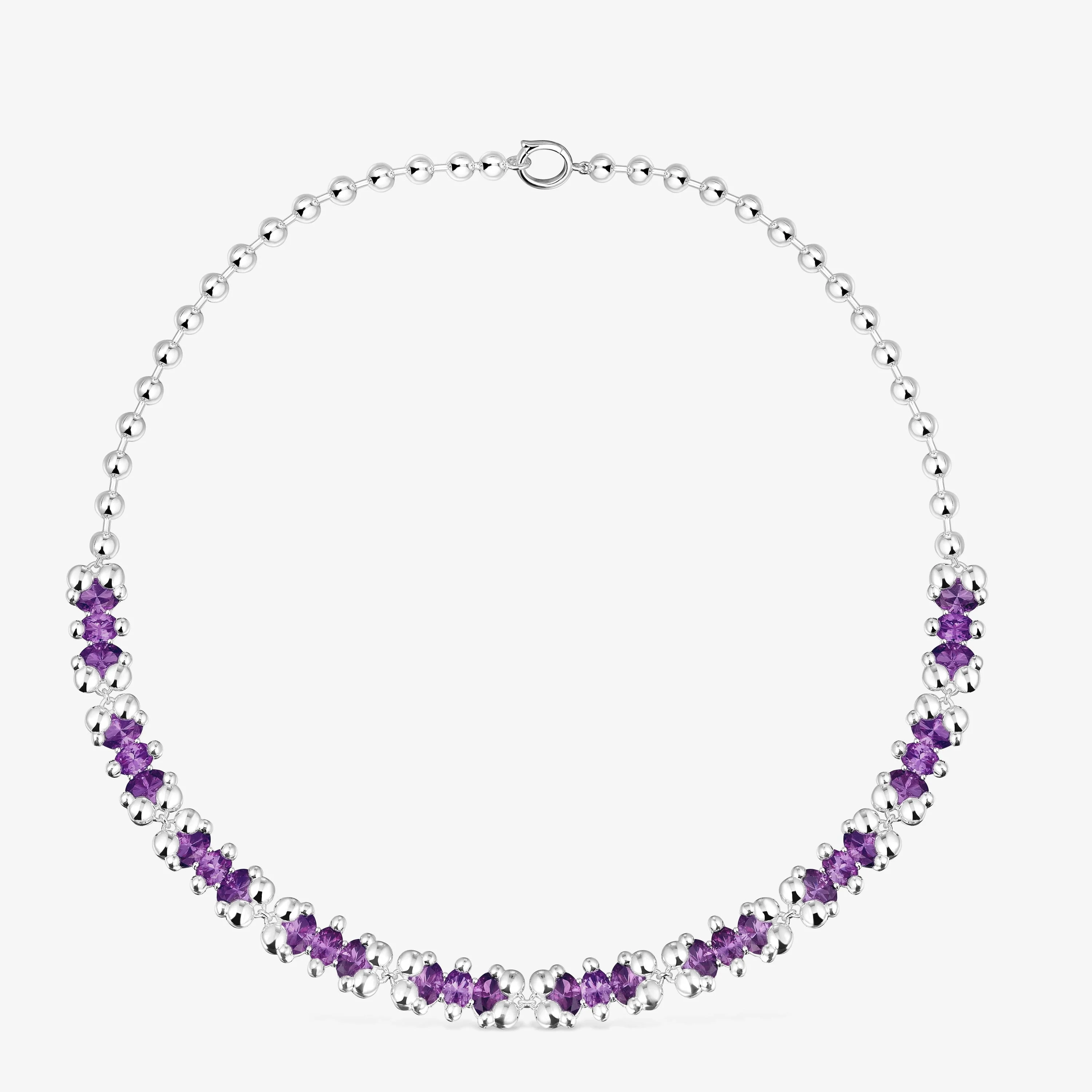 Short silver bear motif Necklace with lilac lab-grown sapphires Color Bear LGG - 1