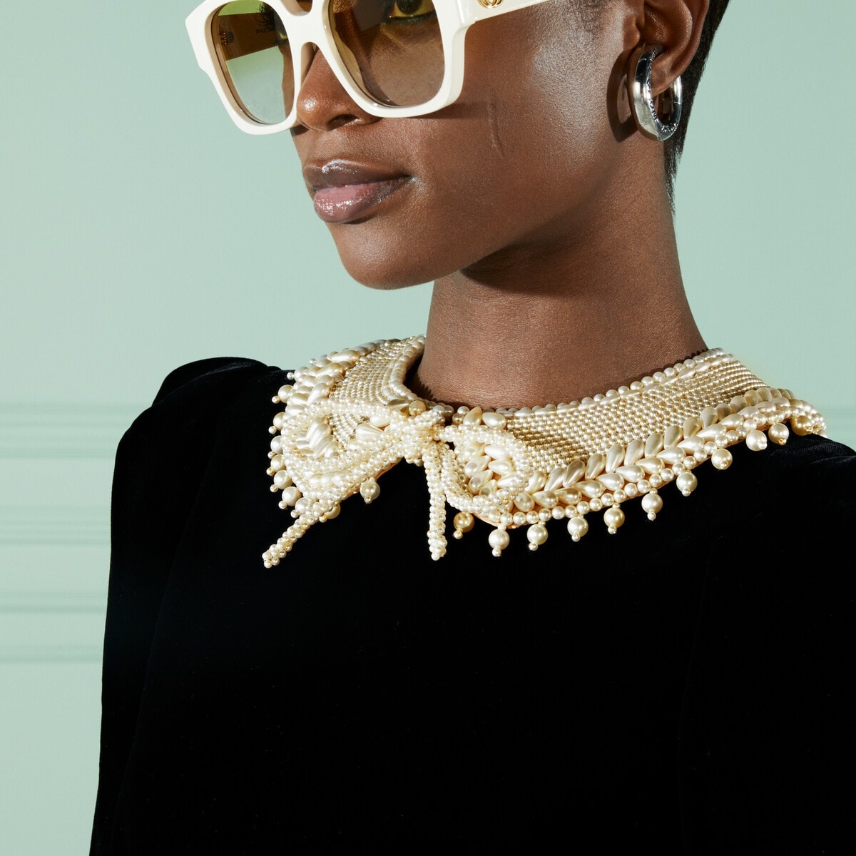 Silk viscose jumpsuit with resin pearls - 3