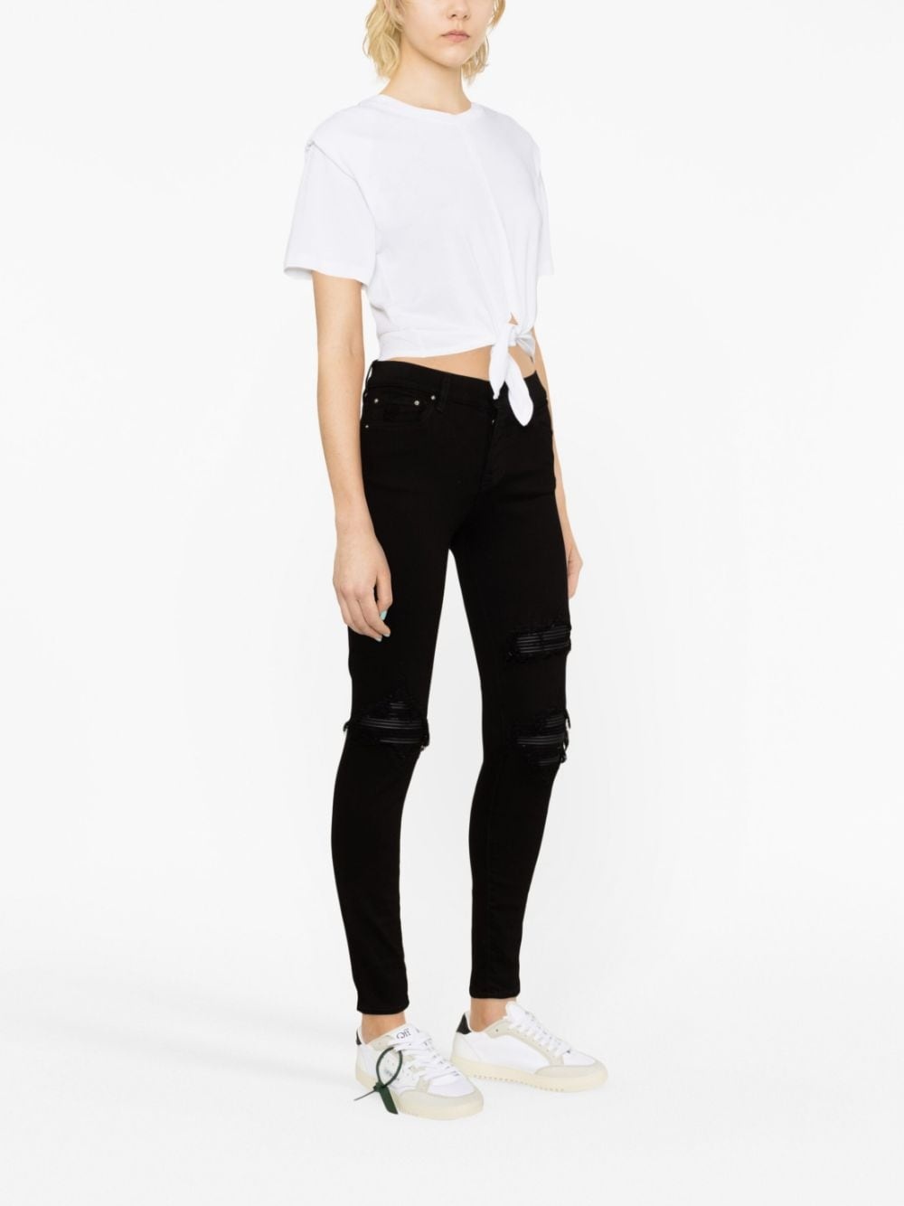 MX1 leather-trimmed distressed skinny jeans - 4