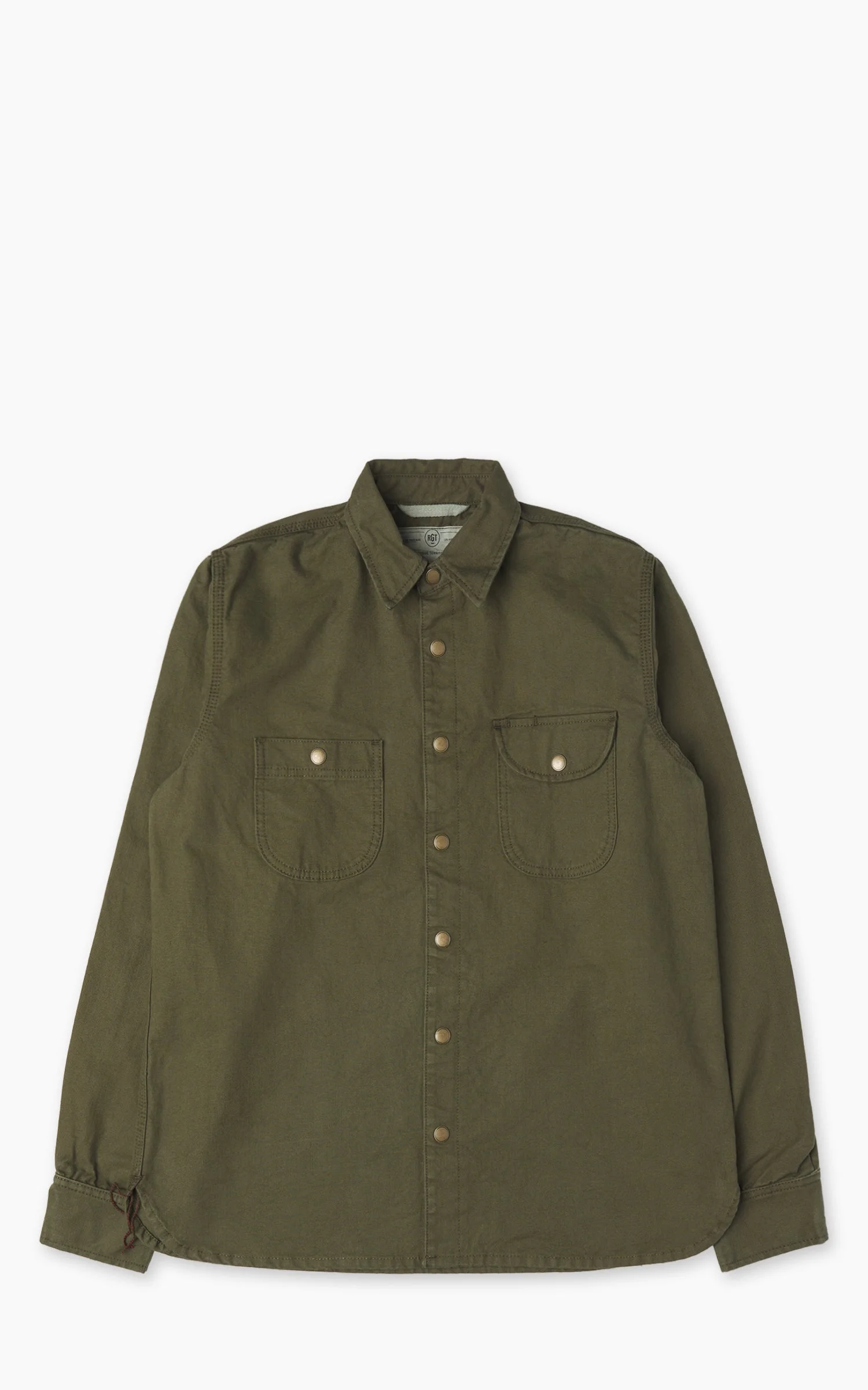 ROGUE TERRITORY WORK SHIRT DYED CANVAS SELVEDGE OLIVE - 1