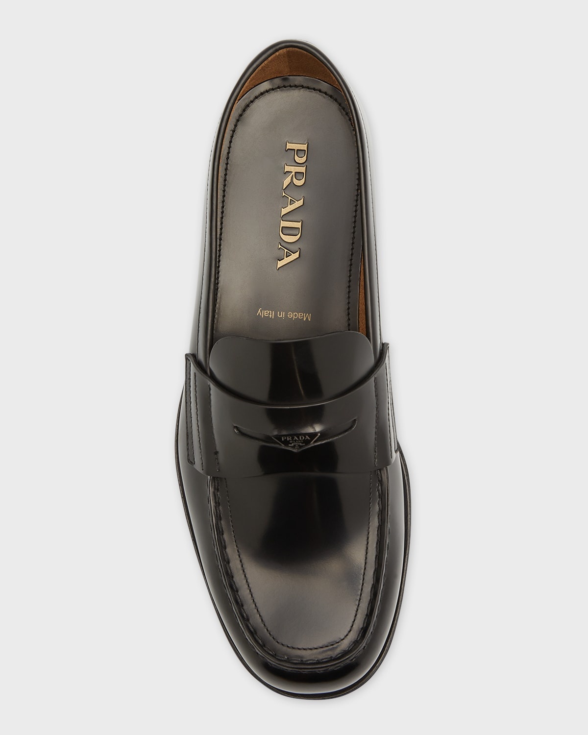Prada Men's Spazzolato Triangle Logo Penny Loafers neimanmarcus