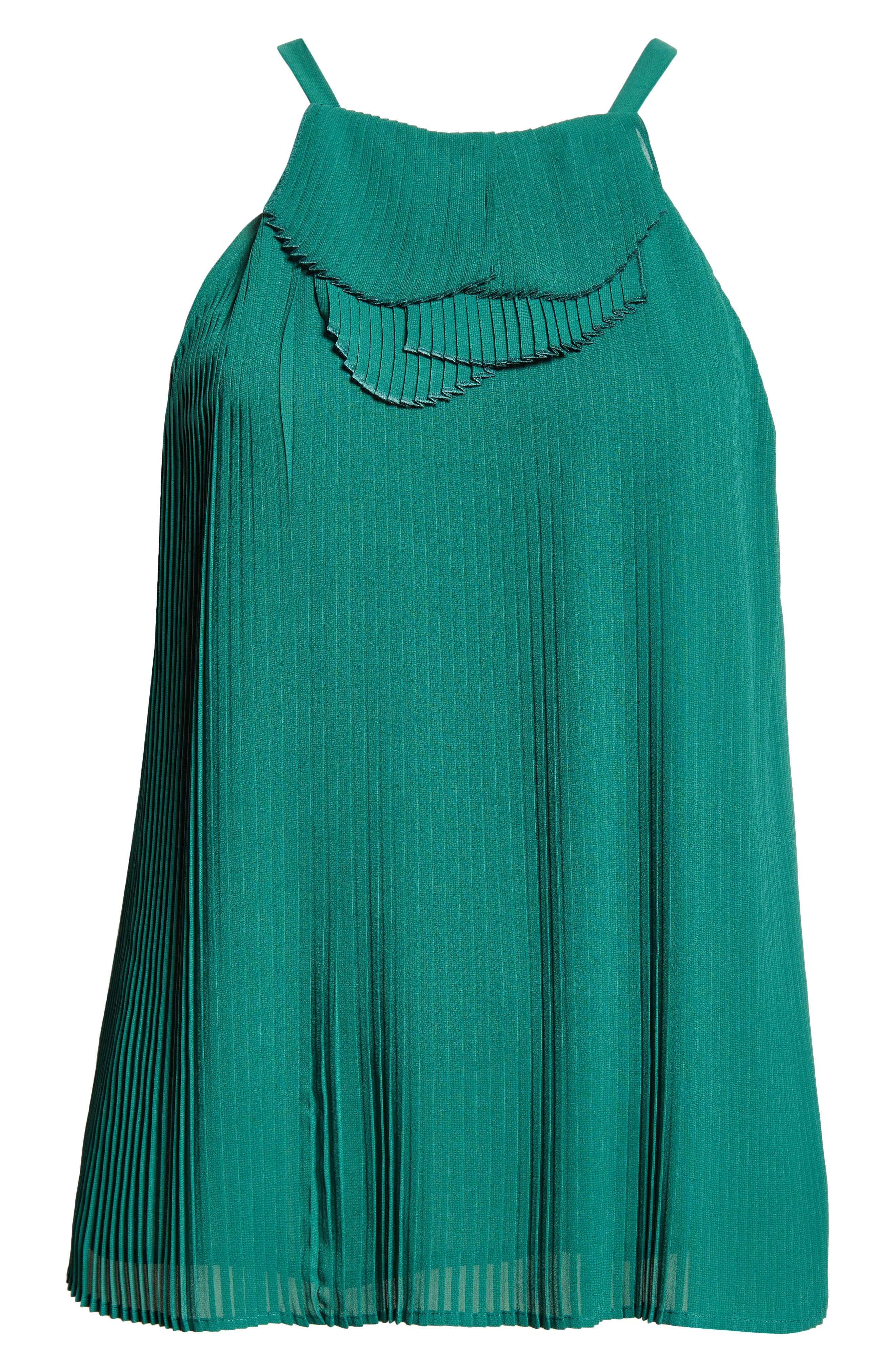 Emporio Armani Pleated Ruffle Sleeveless Top in Solid Medium Green at Nordstrom - 5