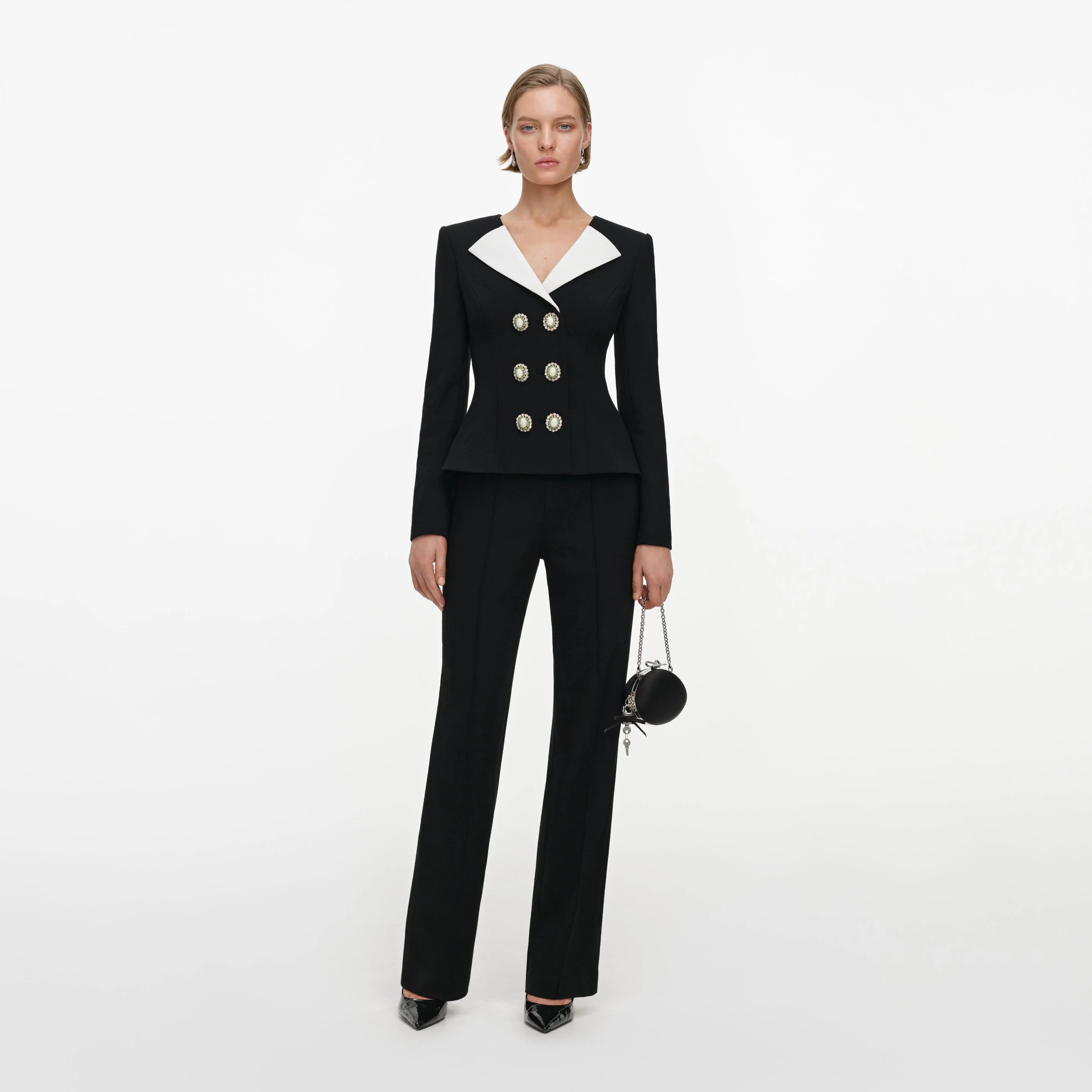 Black Tailored Wool Crepe Jumpsuit - 1