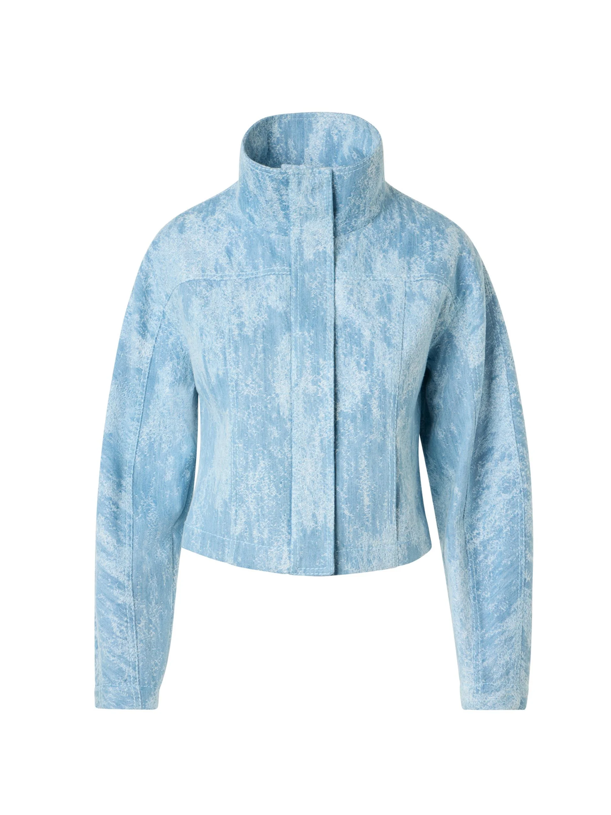 Women's Washed Jacquard Denim Stand-Collar Jacket - Sky Blue Denim - 1