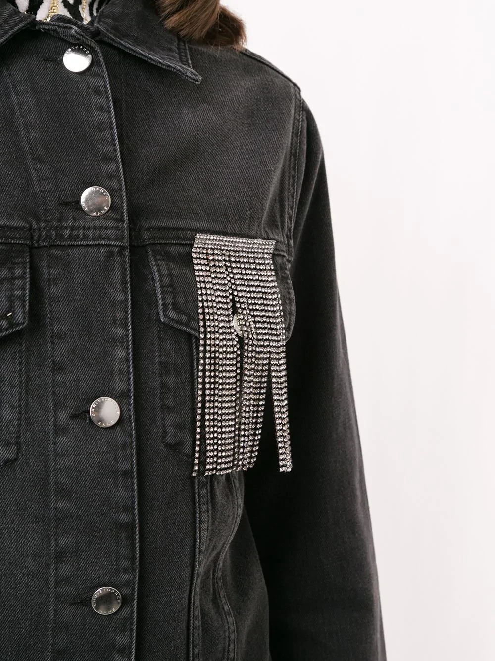 crystal fringe denim jacket - 5