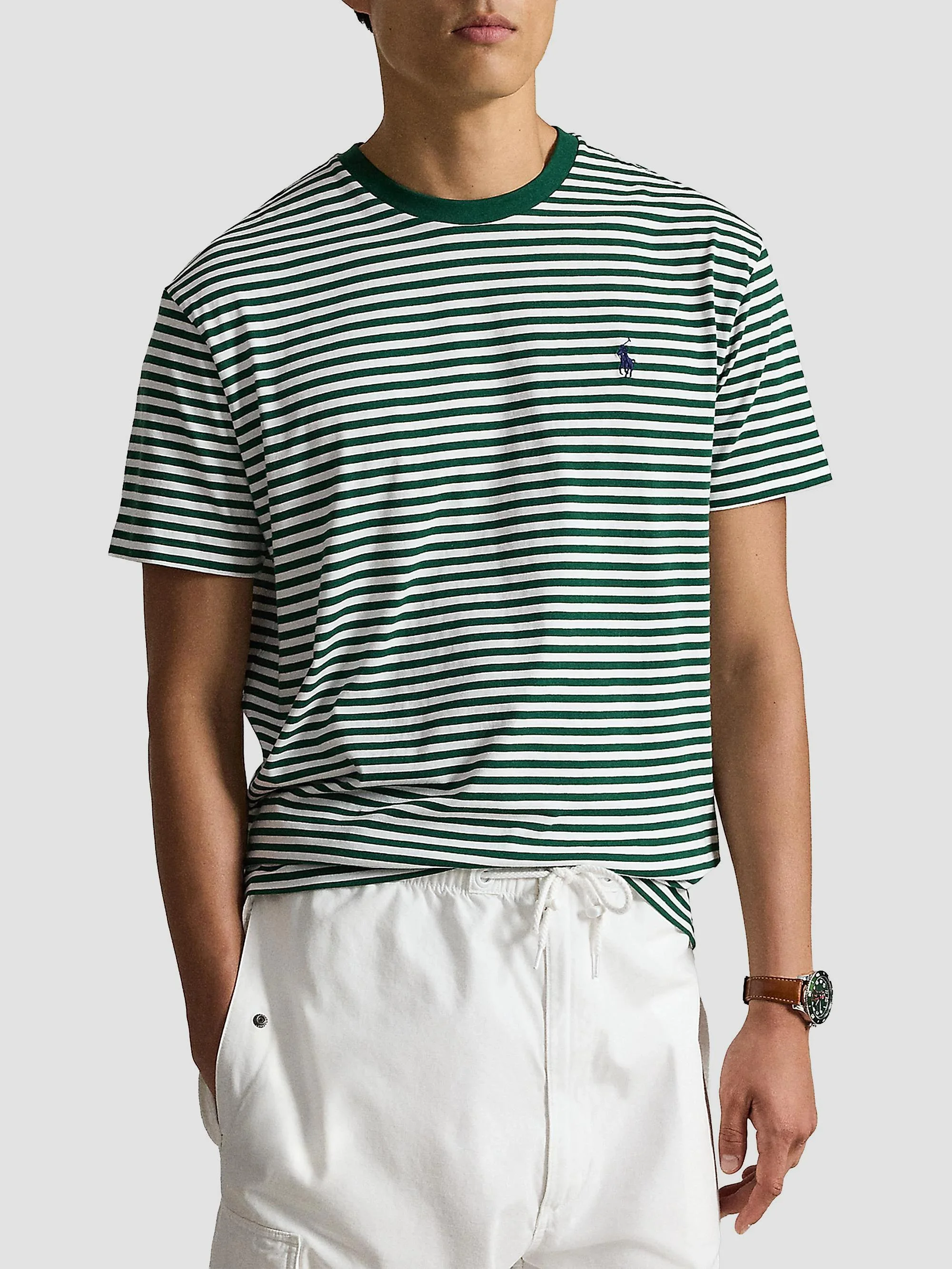 Men's Classic-Fit Striped Jersey T-Shirt - New Forest White - 1