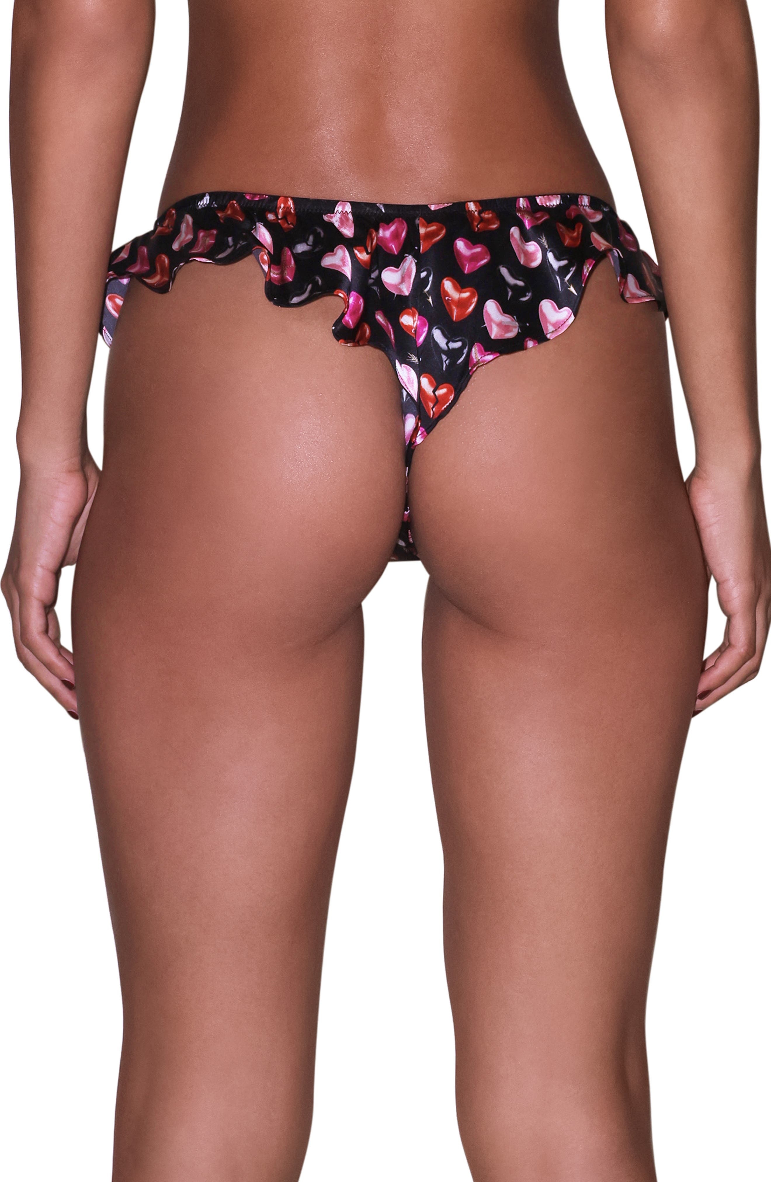 Fleur Du Mal Luxe High Leg Flutter Silk Blend Thong in Black Mini Heartbreaker Print at Nordstrom - 2