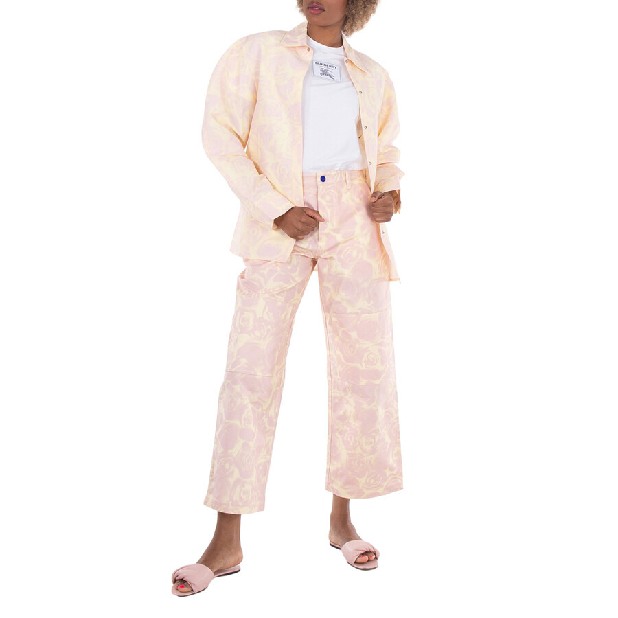 Burberry Rose-Print High Waist Cotton Pants - 4