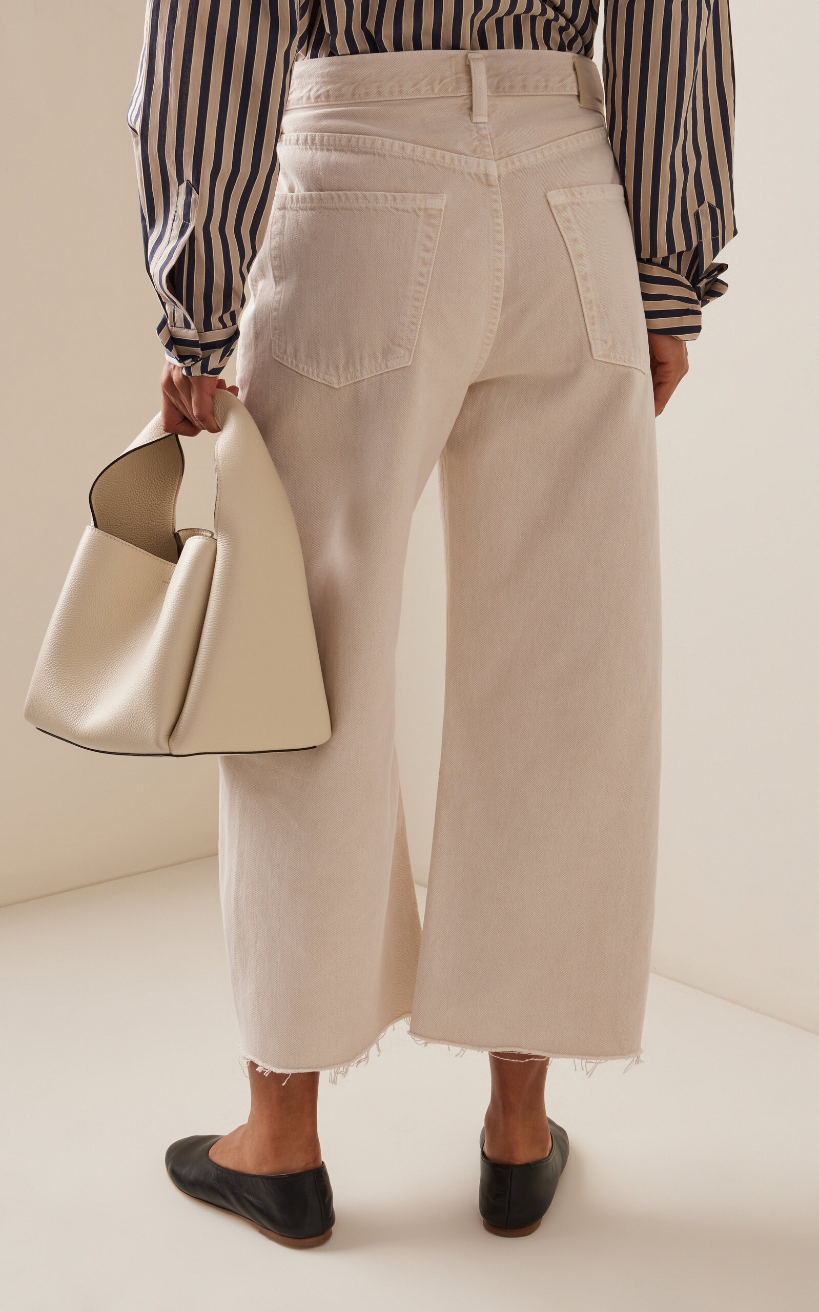 Ayla Rigid High-Rise Cropped Raw-Edge Wide-Leg Jeans ivory - 4
