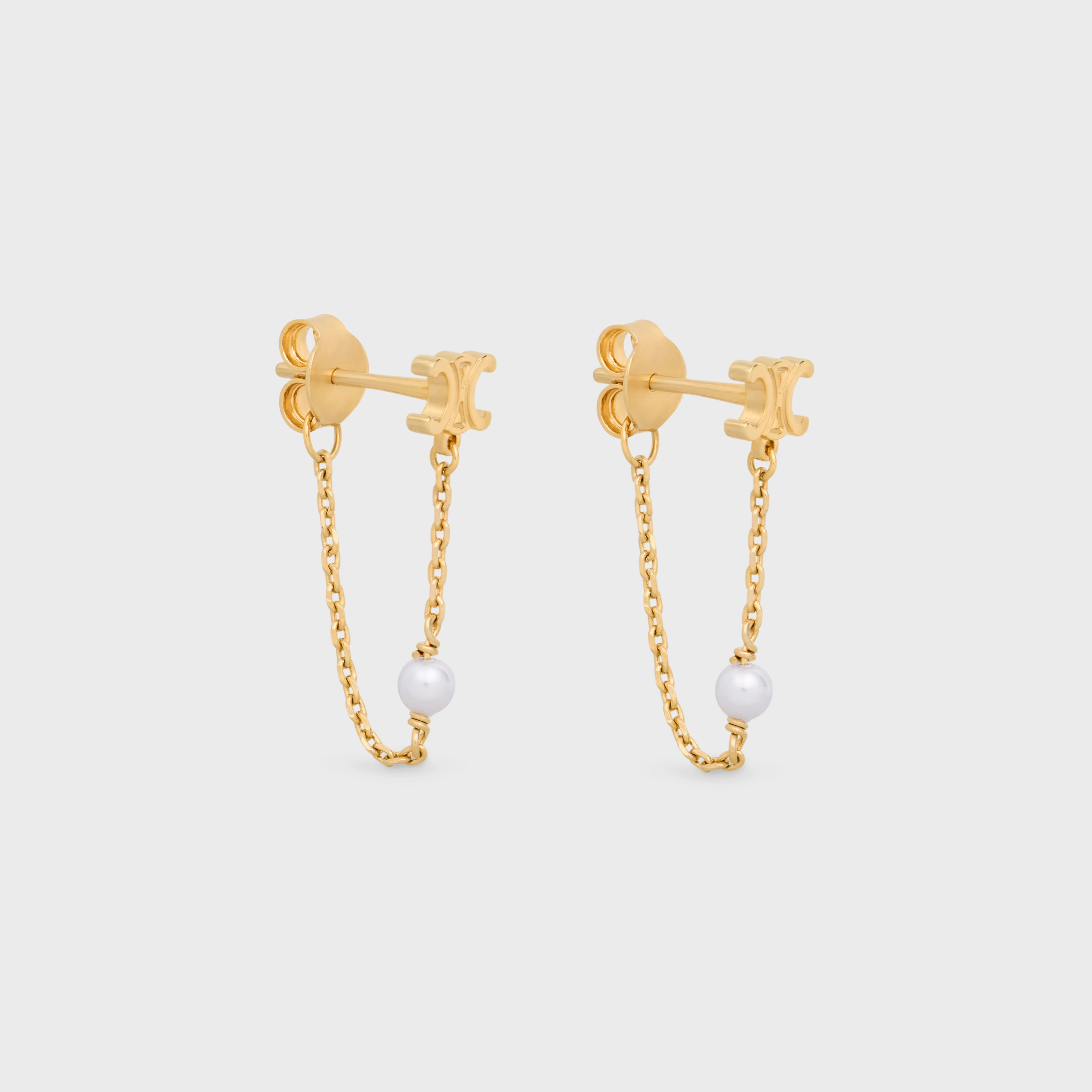 Triomphe Chain Pearl Earrings in Brass with Gold Finish and Resin Pearls - 2