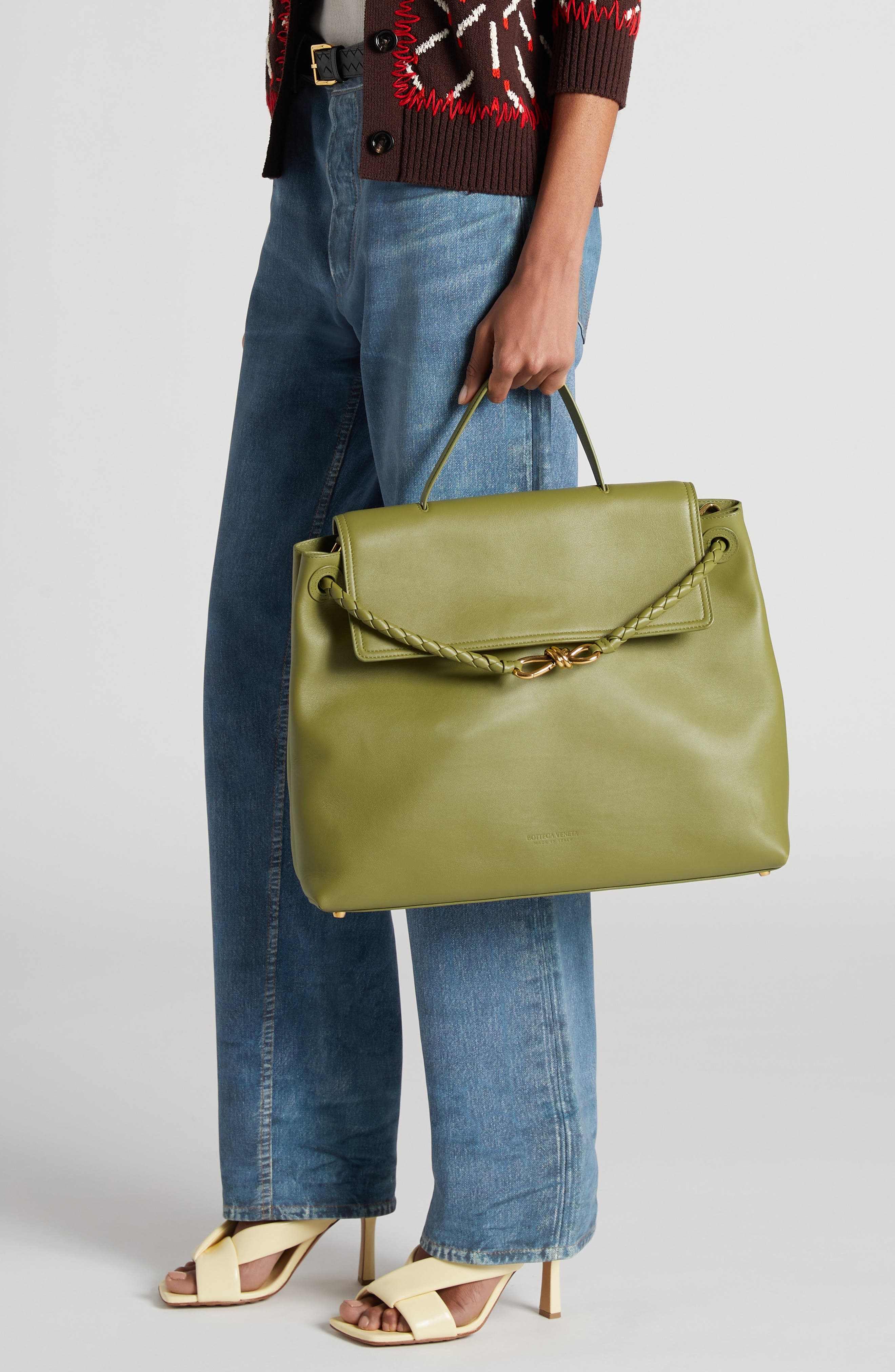 Bottega Veneta Large Ciao Ciao Leather Tote in Matcha-Muse Brass at Nordstrom - 9