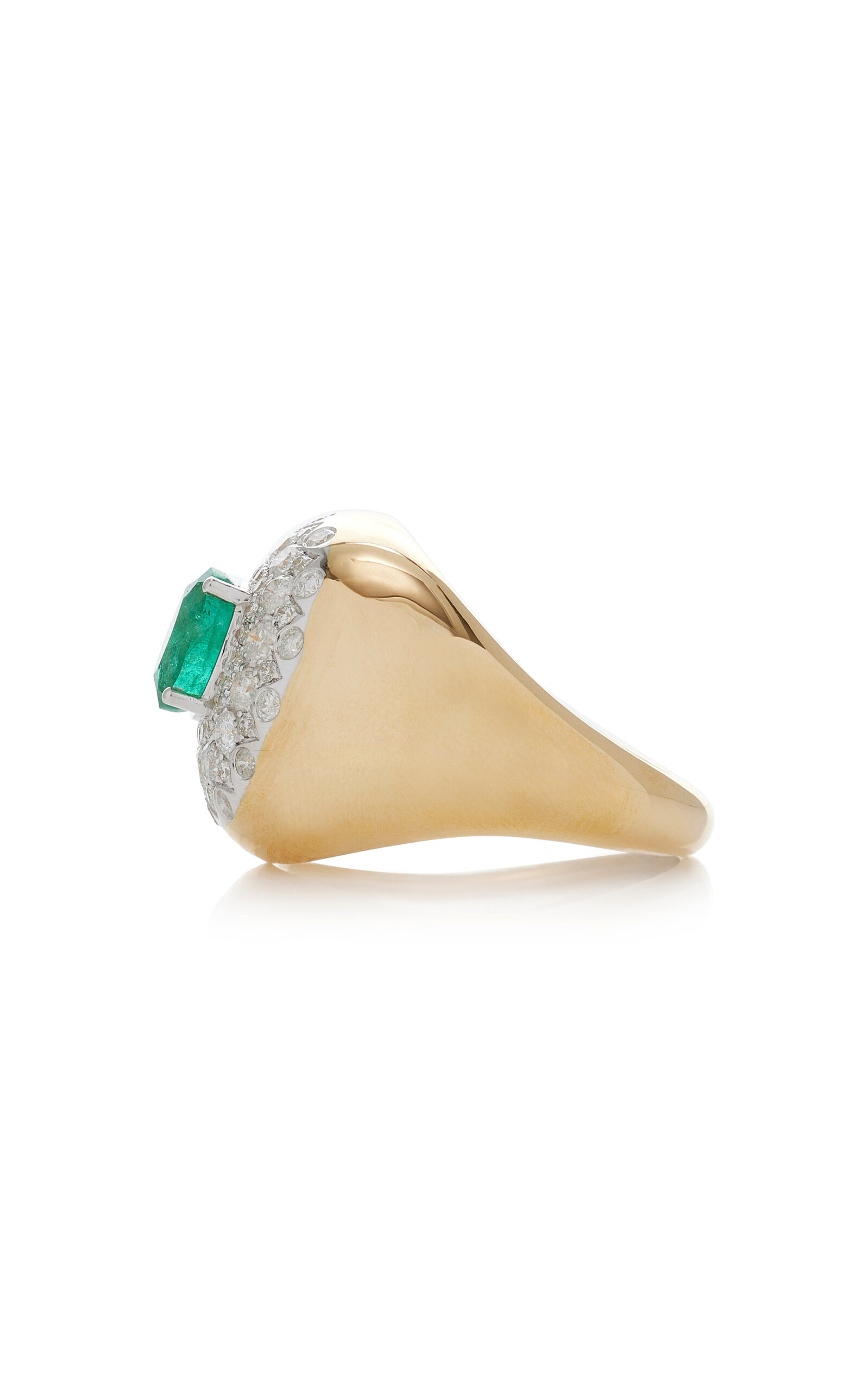 18K Yellow Gold Emerald, Diamond Ring green - 4