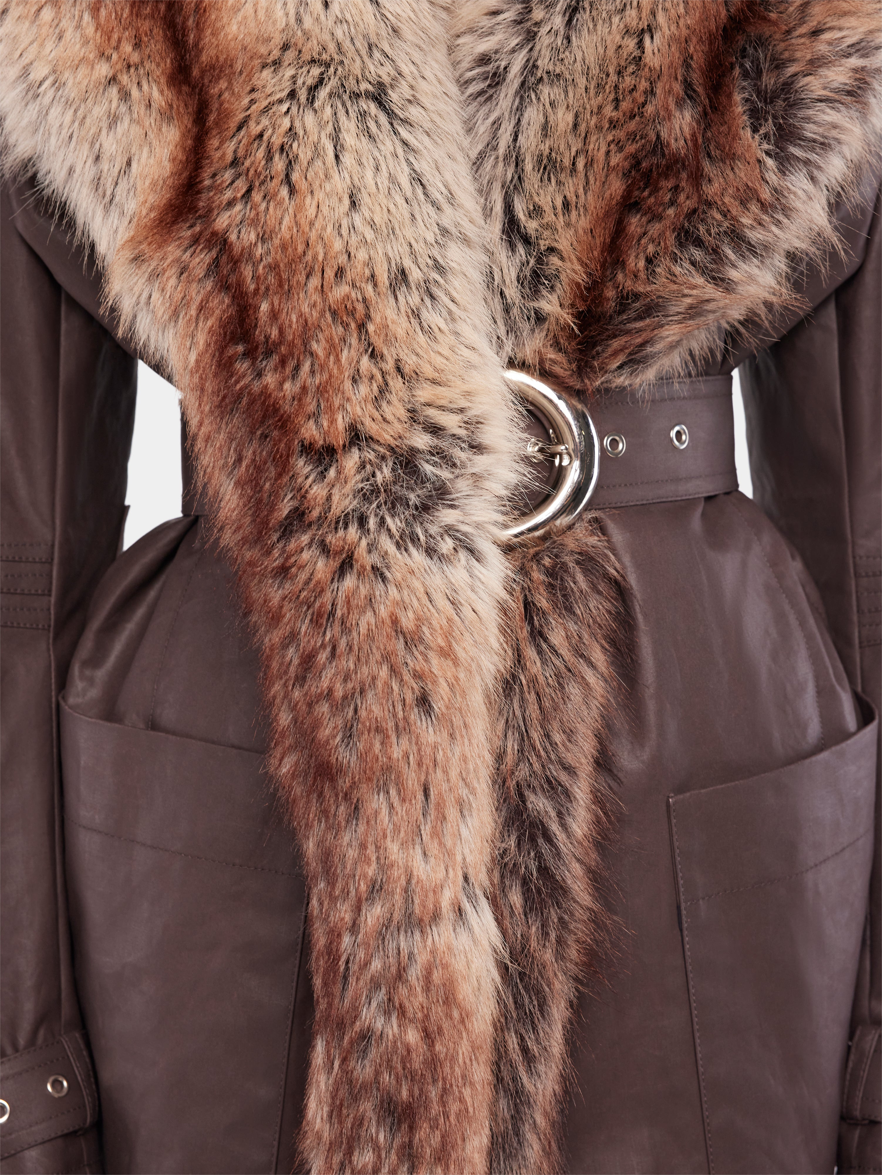 TRENCH COAT WITH FAKE FUR TRIMS - 6