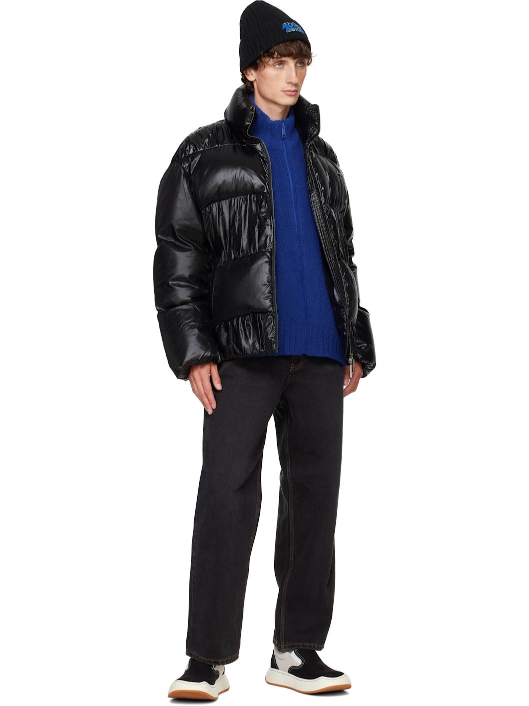 Black Gathered Down Jacket - 4