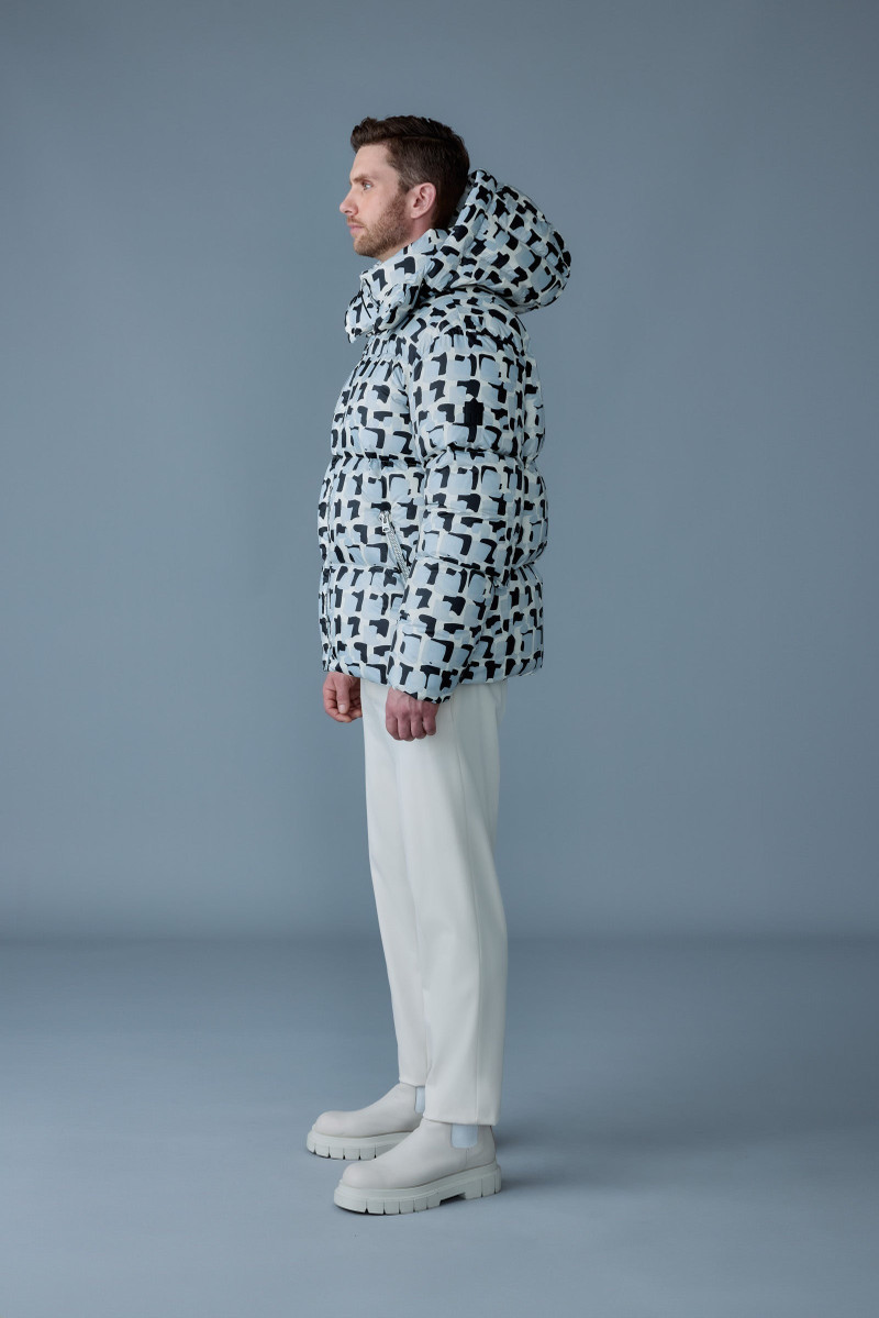 KENT-NV Tile graphic pattern down jacket with hood 3