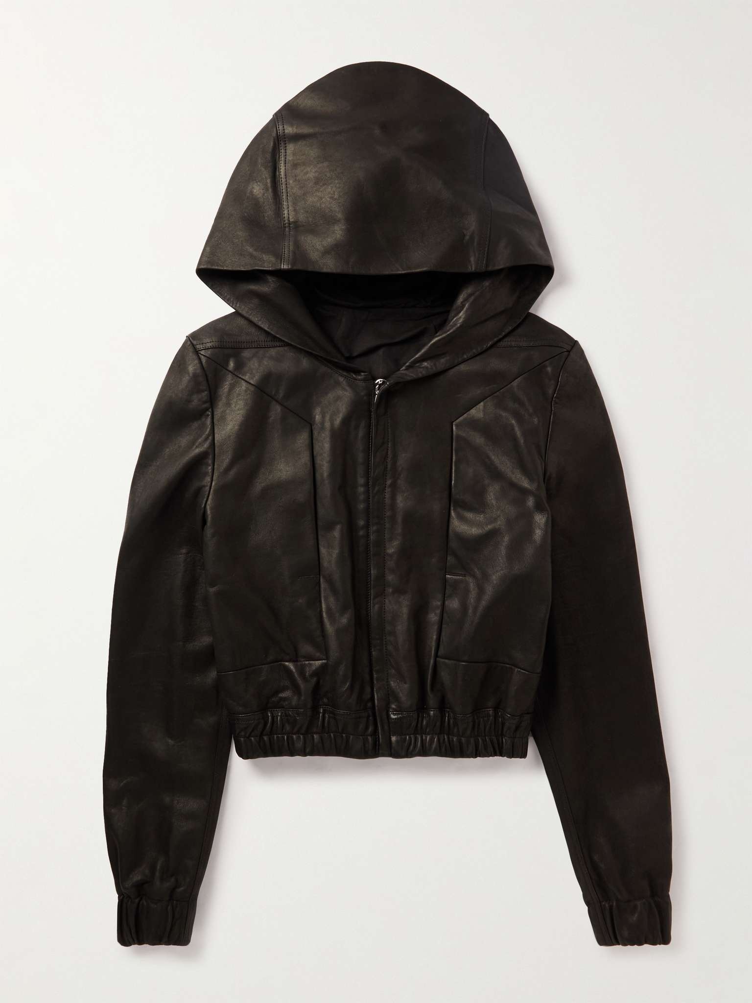 Slim-Fit Leather Hooded Bomber Jacket - 1