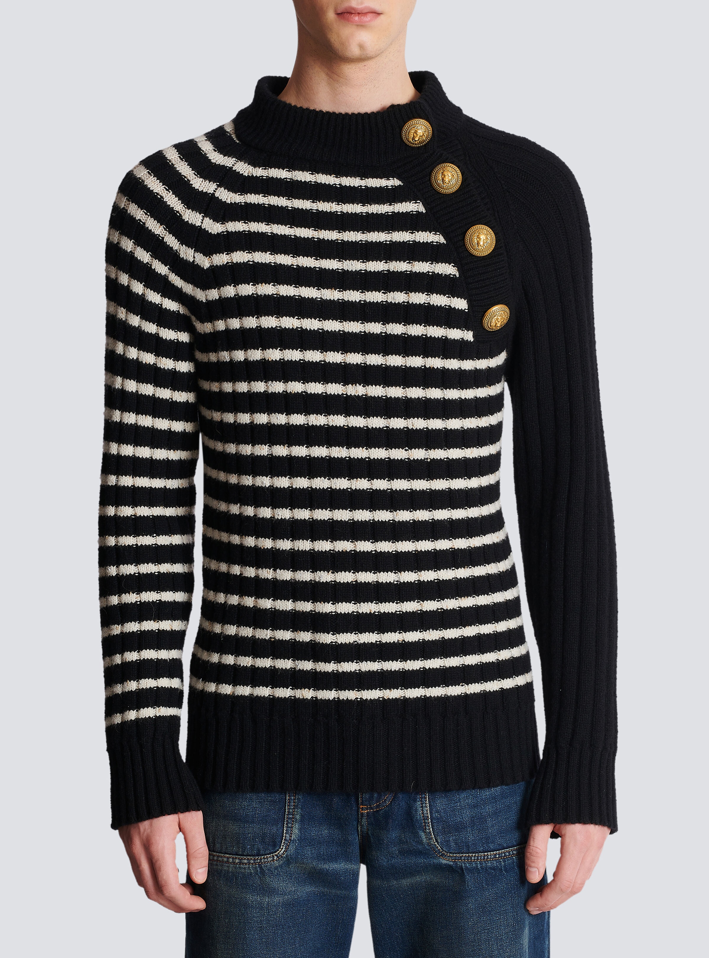 Striped jumper with golden buttons - 8