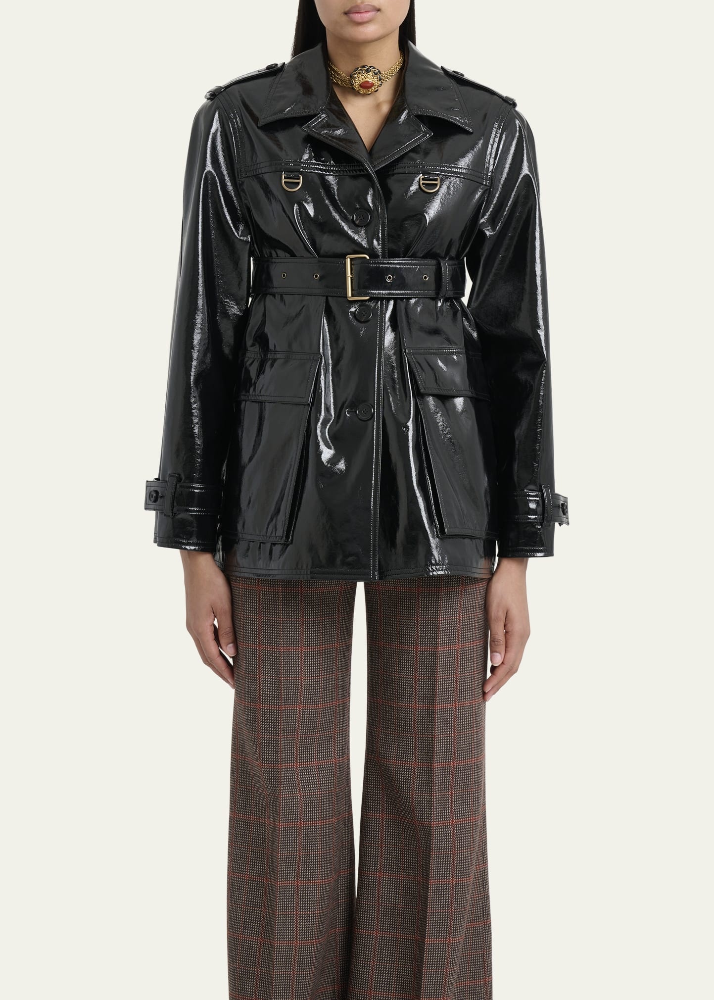 Shiny Cotton Belted Trench Coat - 4