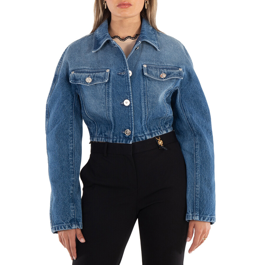 Versace Ladies Medium Blue Cropped Denim Jacket - 3