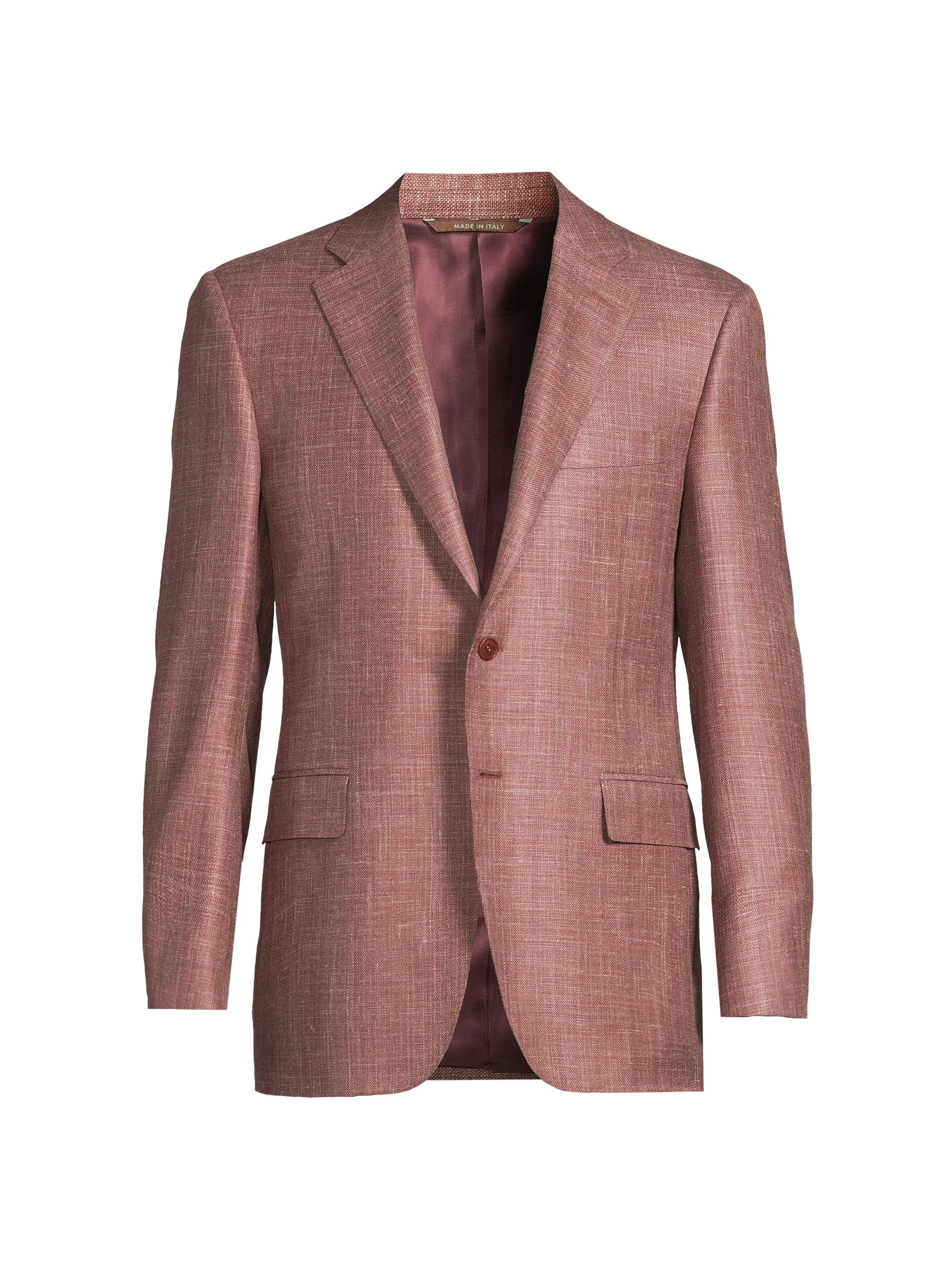 Men's Solid Textured Wool-Silk-Linen Sport Coat - Dark Pink - 1