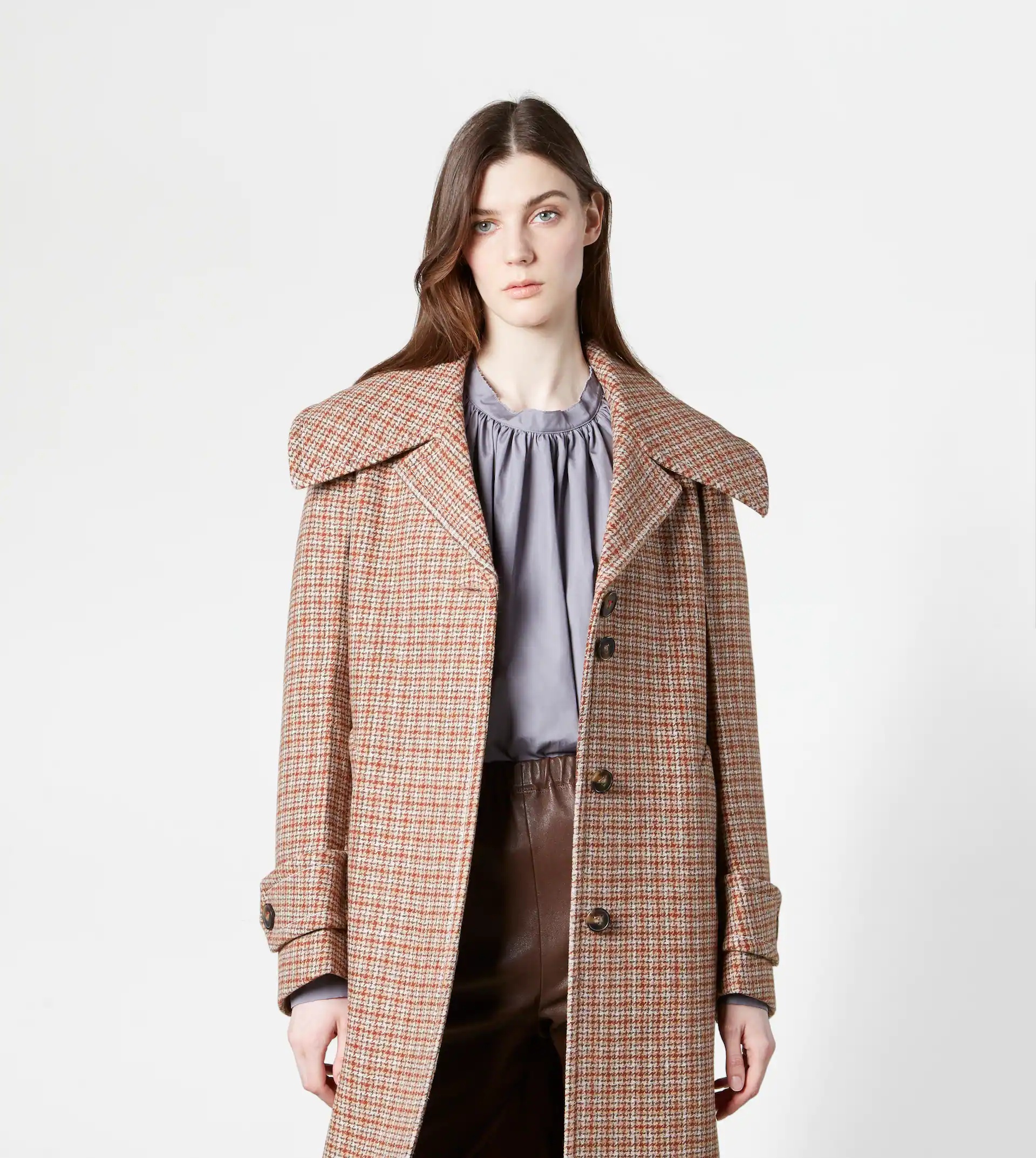 WOOL COAT - BROWN, LIGHT BLUE - 7