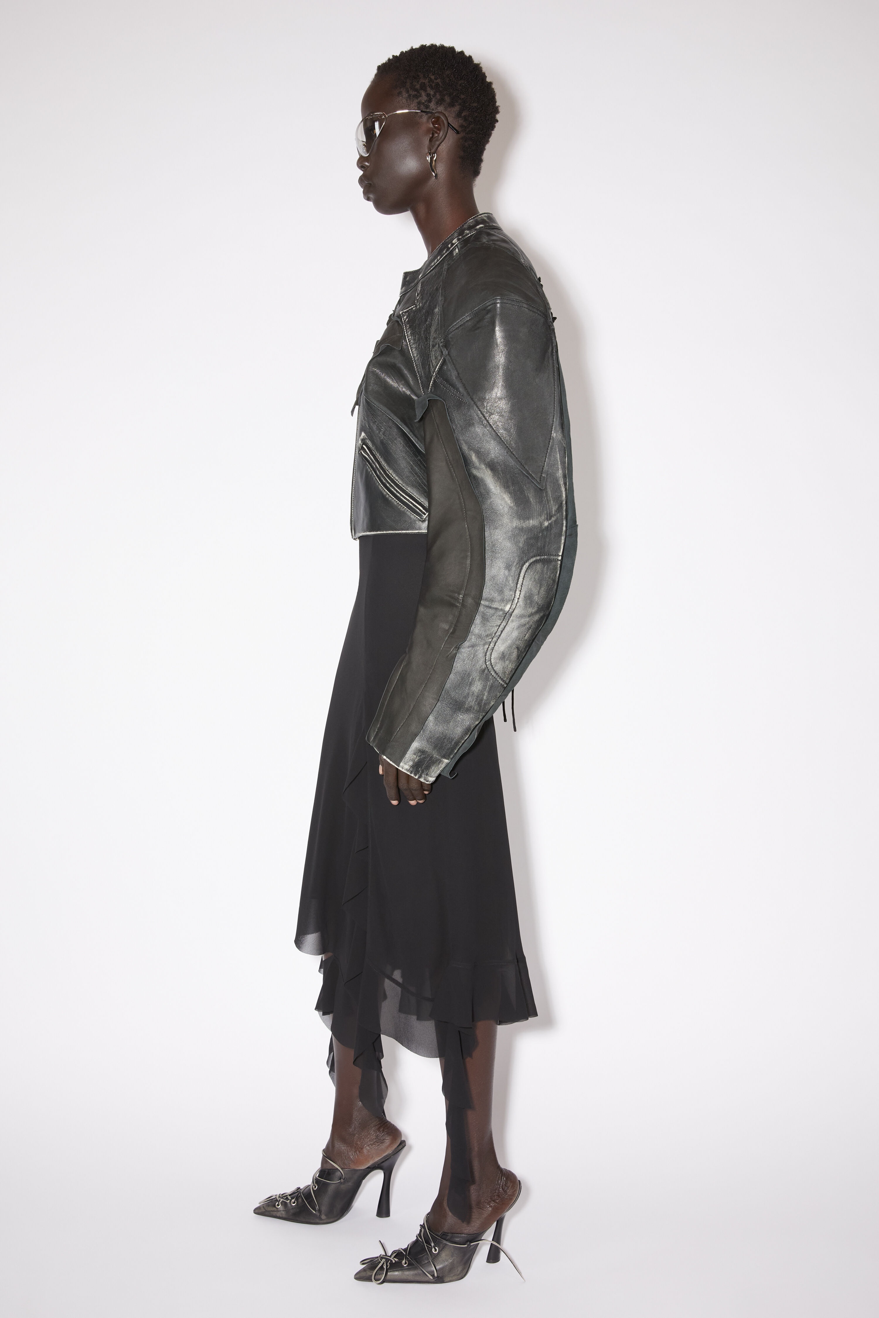 Patchwork leather biker jacket - Black - 4