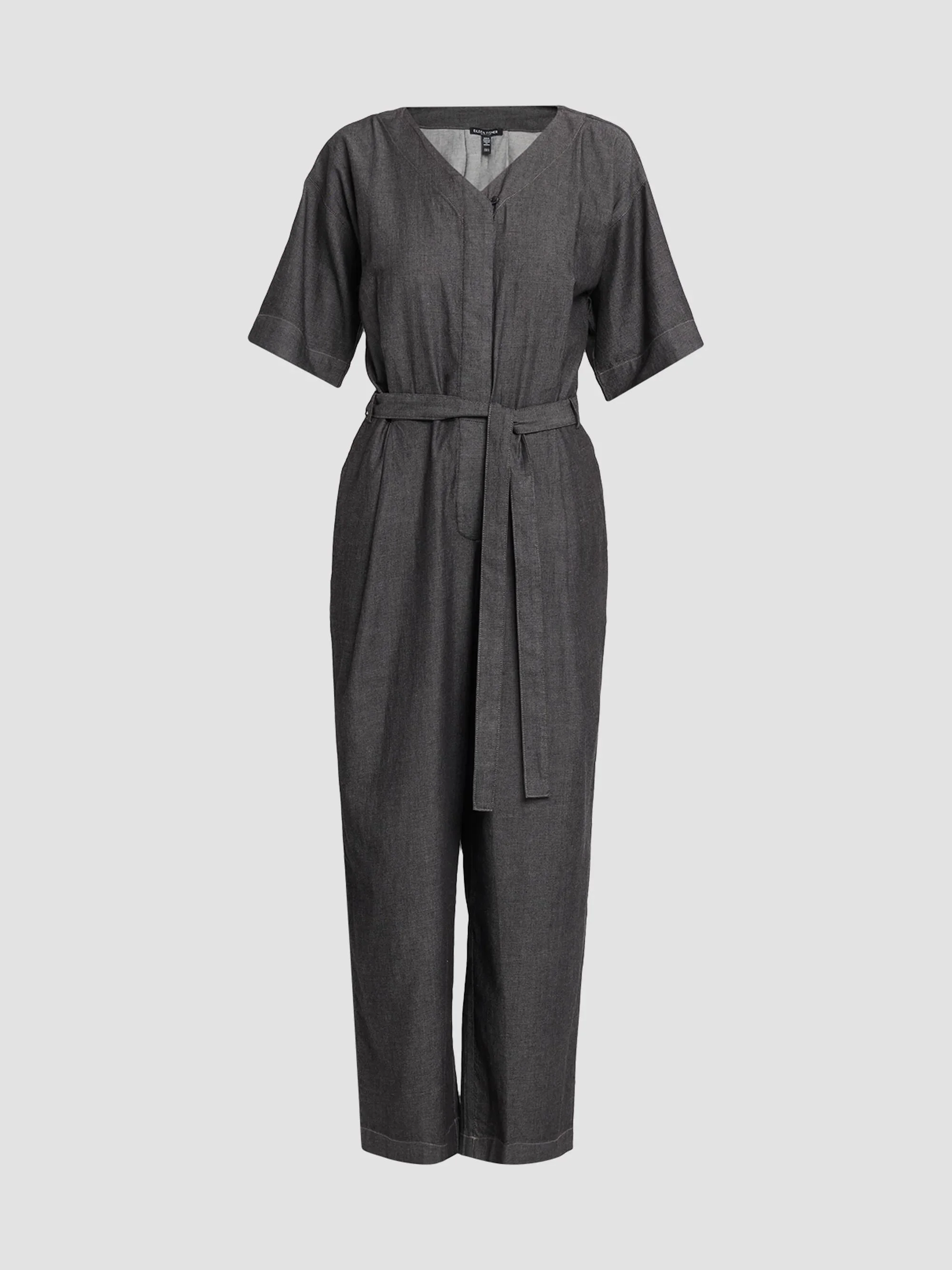 Women's Cotton Twill V-Neck Jumpsuit - Grey - 1