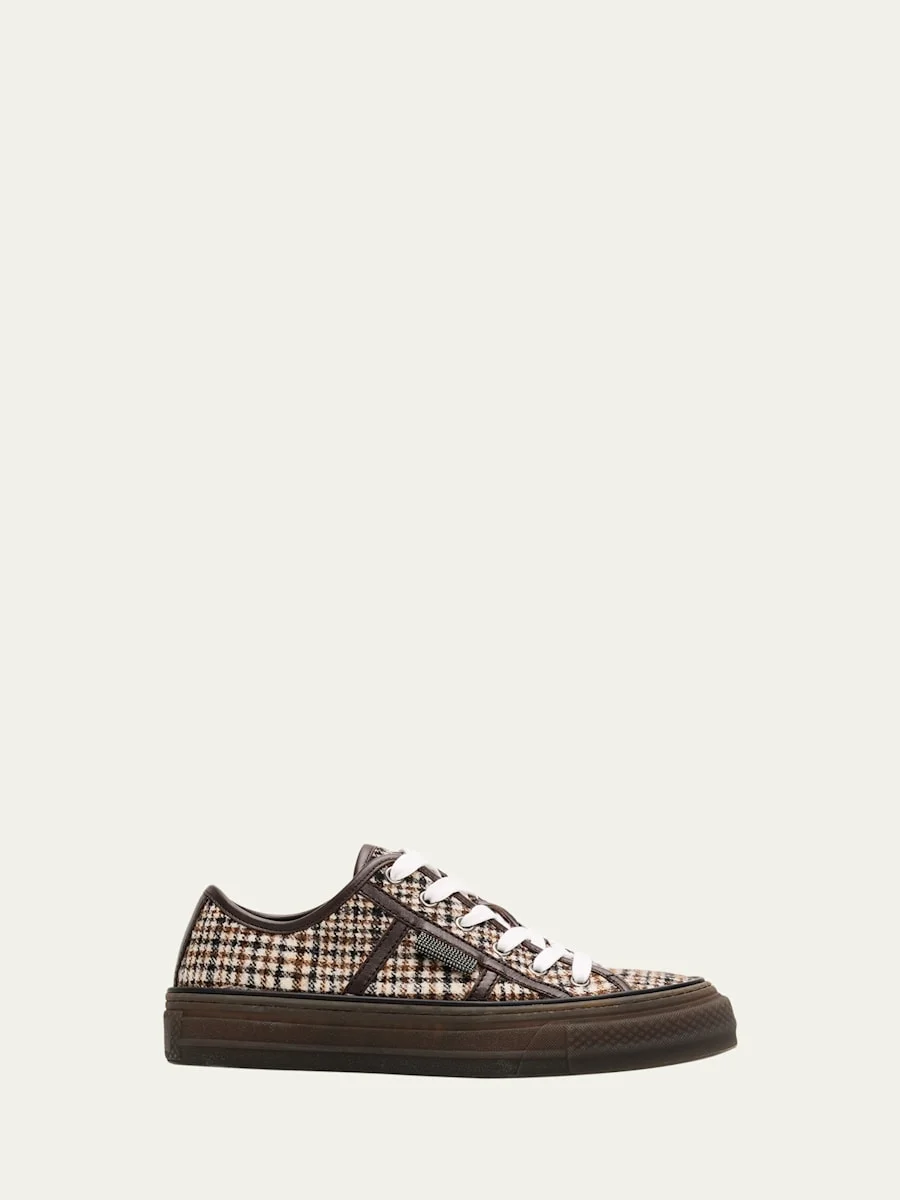 Tweed Leather-Trim Sneakers - 1