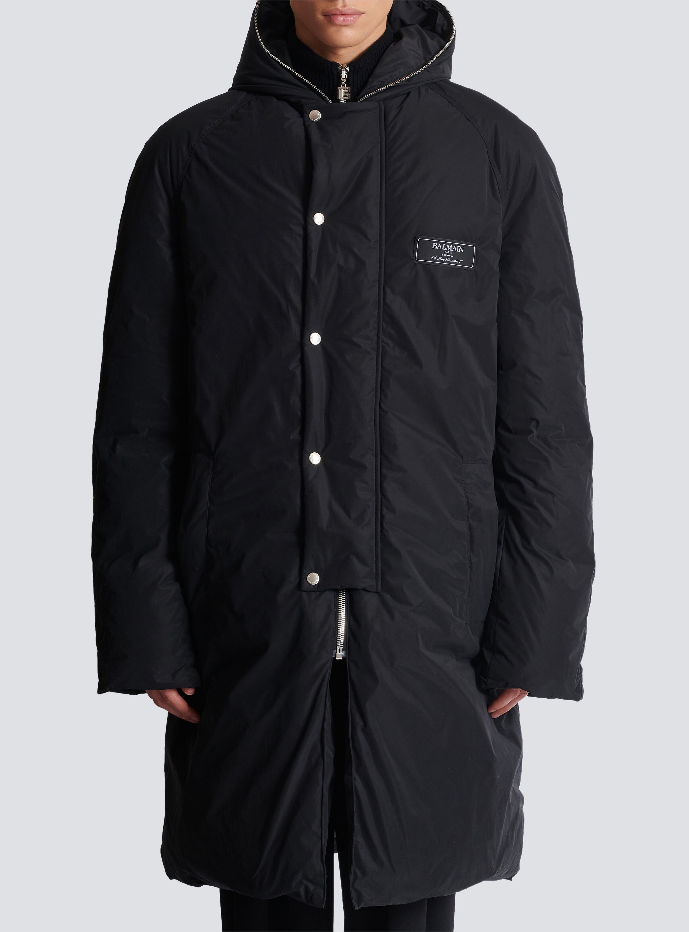 Long down nylon jacket with Balmain label - 5