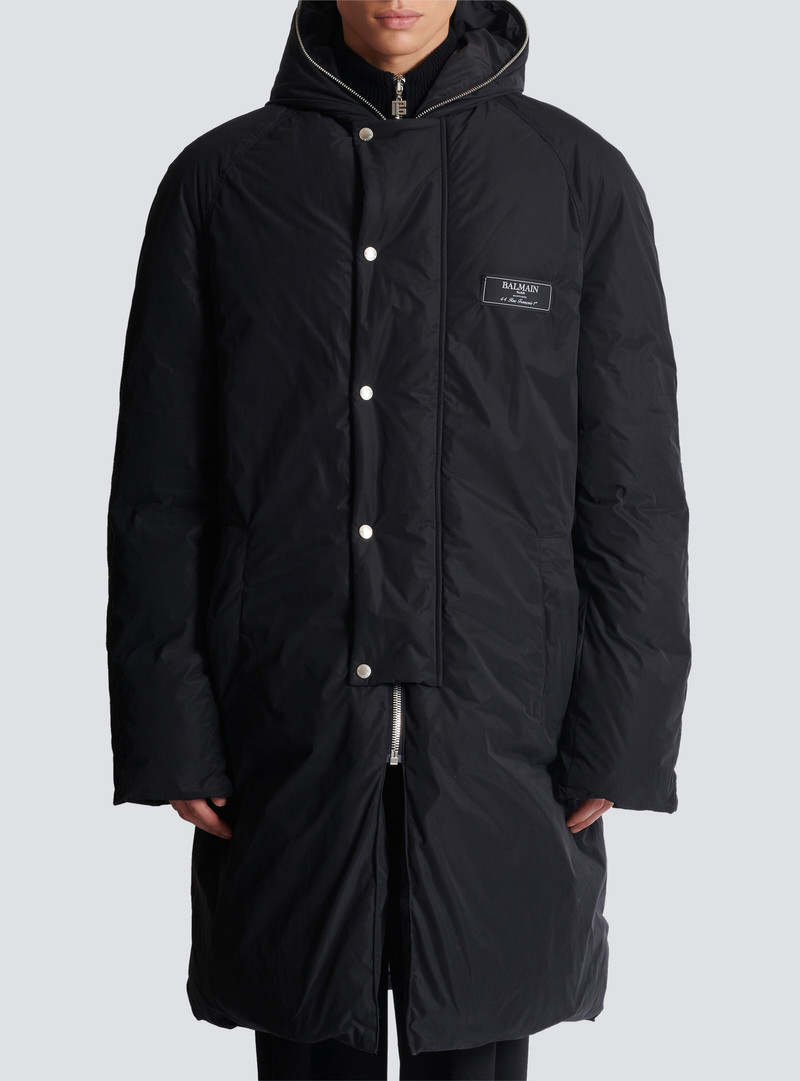 Long down nylon jacket with Balmain label 5