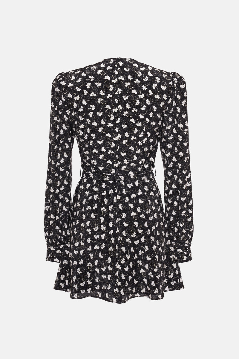 Alessandra Rich CLOVER PRINT SILK MINI DRESS WITH BELT outlook