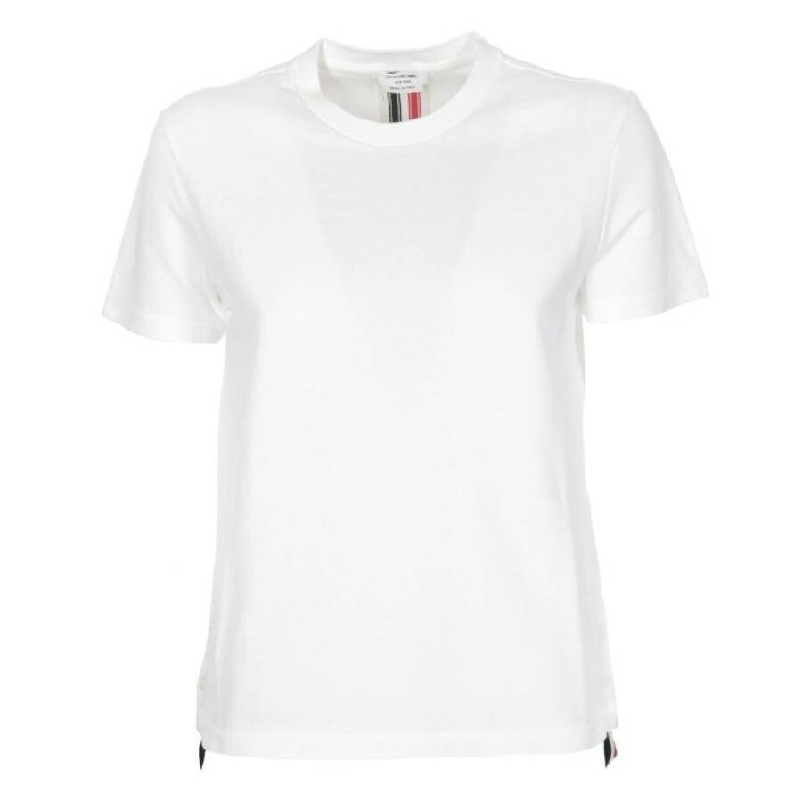 Thom Browne White Cotton Pique Classic Stripe T-Shirt - 5