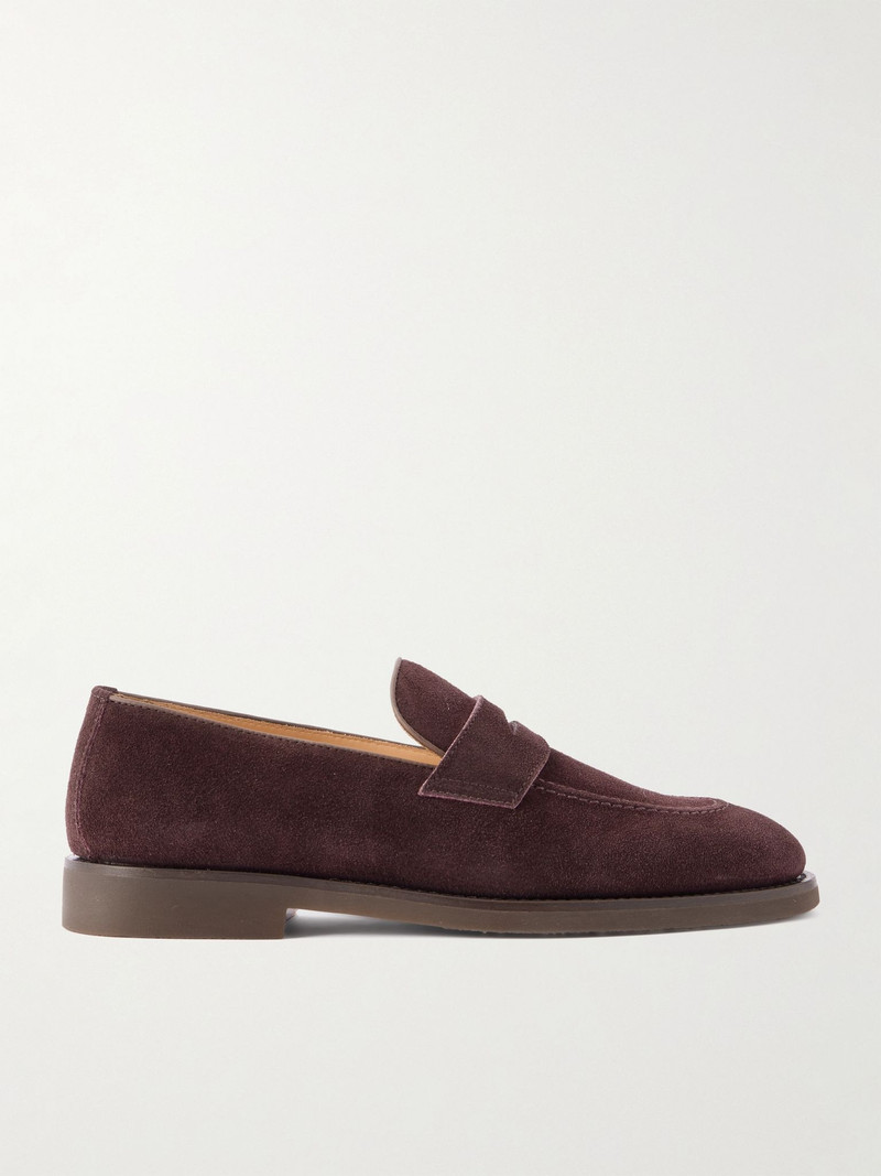 Waxed-Suede Penny Loafers Burgundy 1