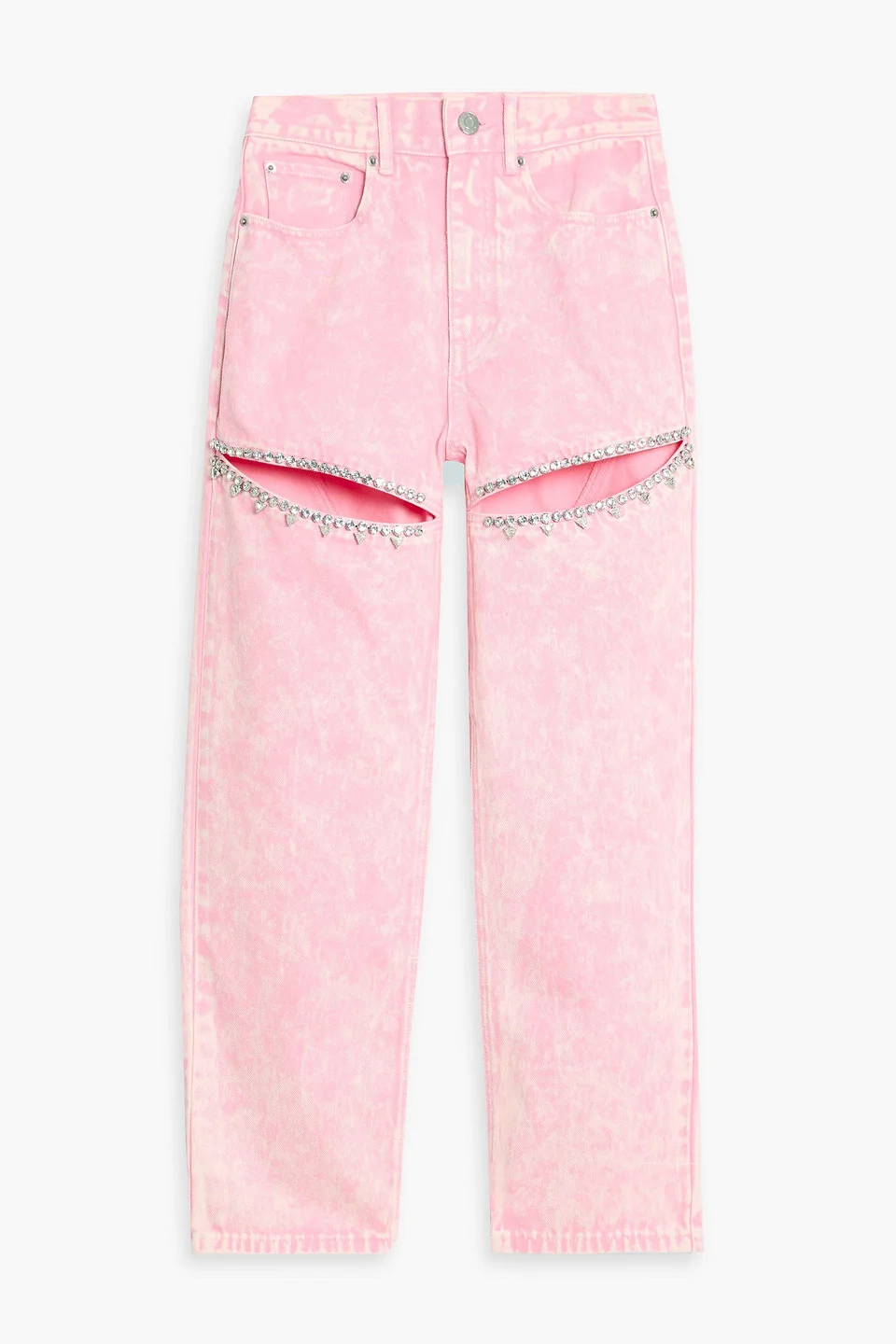 Cutout crystal-embellished high-rise straight-leg jeans - 1