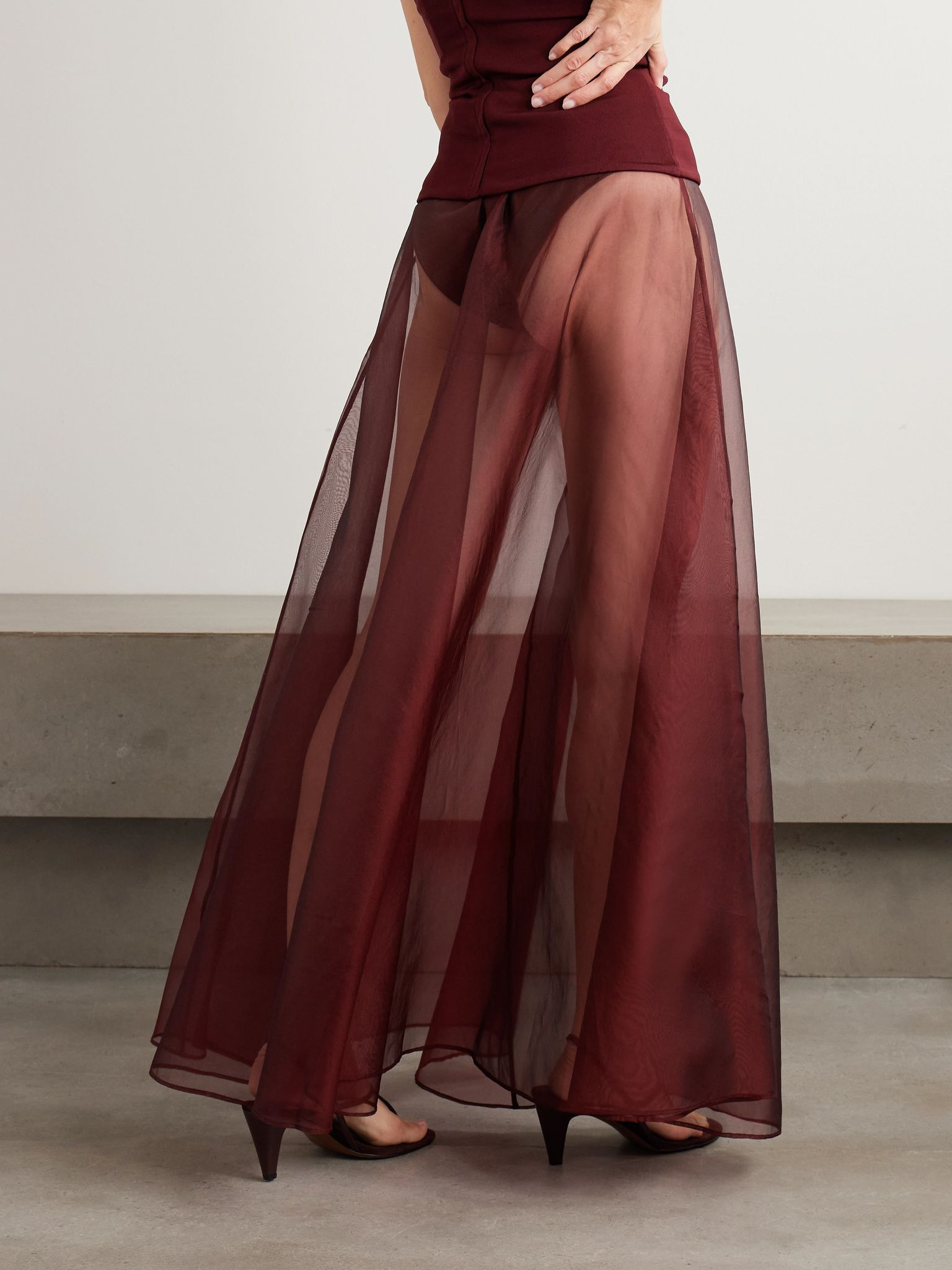 Aire silk-organza maxi skirt Burgundy - 3