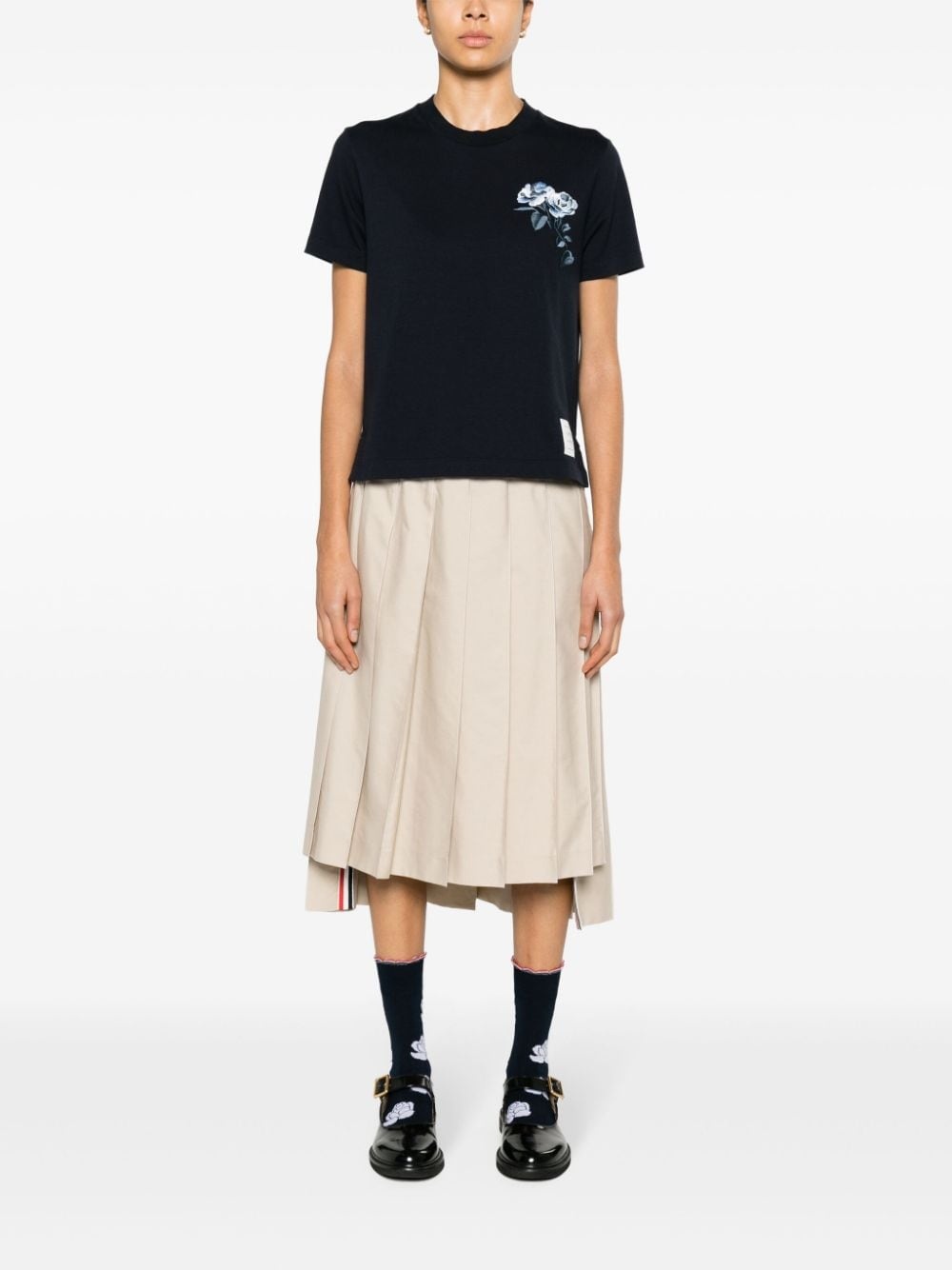 rose-embroidered cotton T-shirt - 2