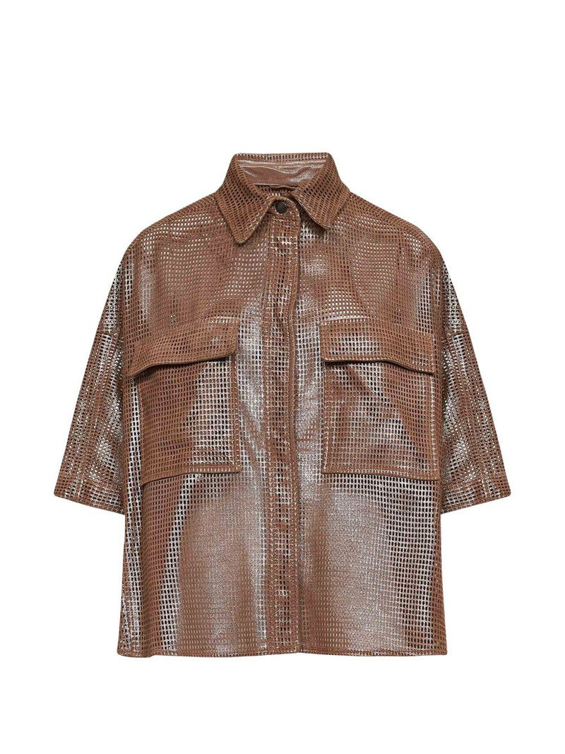 metallic net leather shirt 1