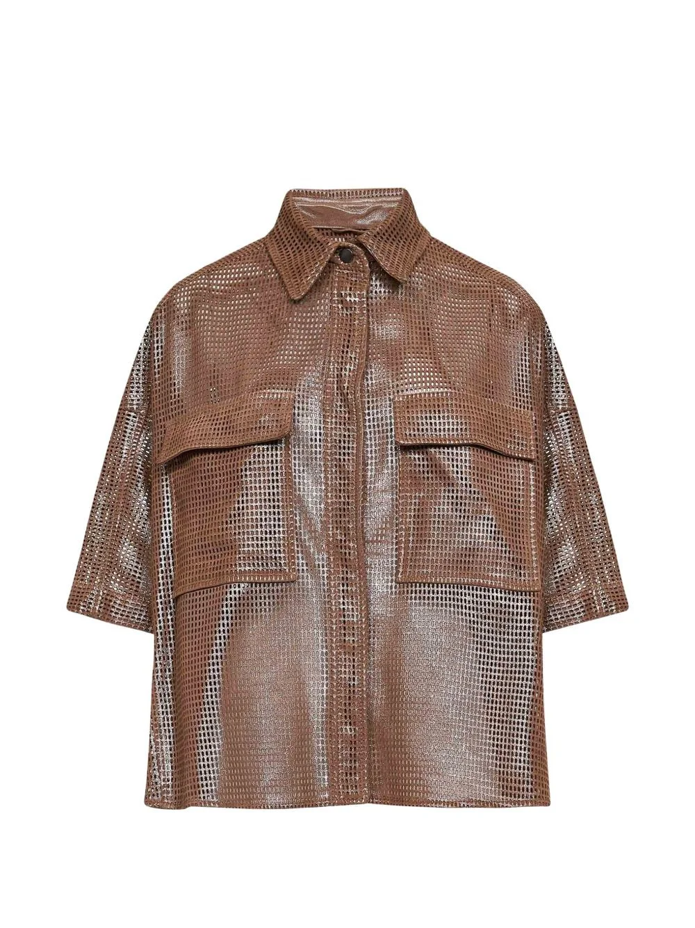 metallic net leather shirt - 1