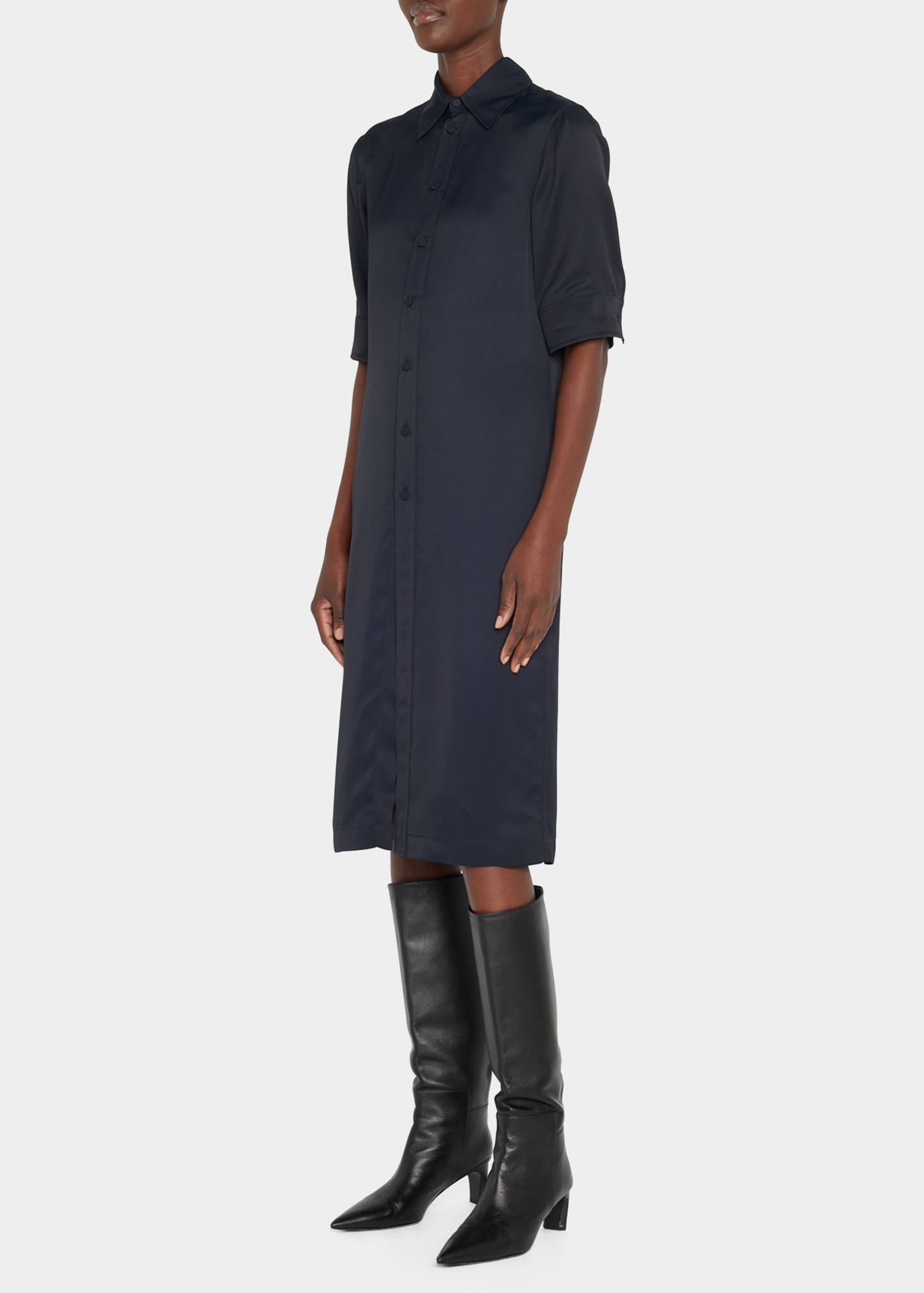 Short-Sleeve Collared Matte Fluid Tunic Shirt - 3