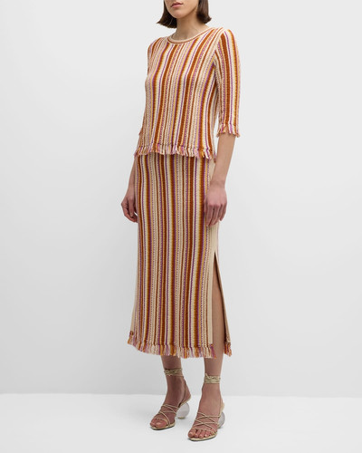 Vanessa Bruno Cypres Striped Fringe-Trim Knit Midi Skirt outlook