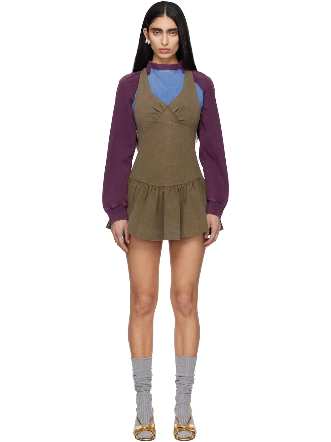 Khaki Sleeveless T-Shirt Minidress - 1