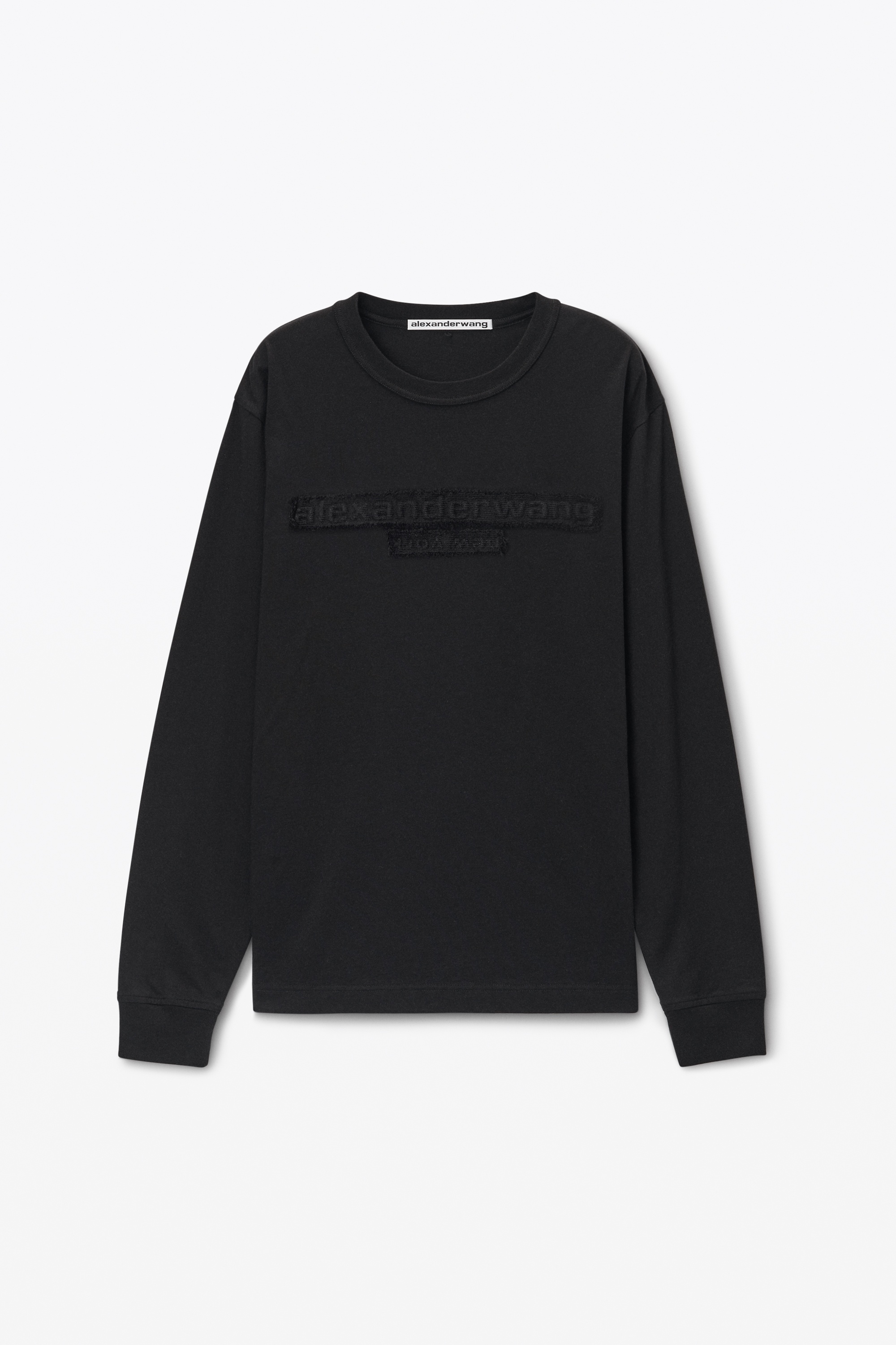 Unisex Long-Sleeve Tee with Distressed Logo in Cotton Jersey - 1