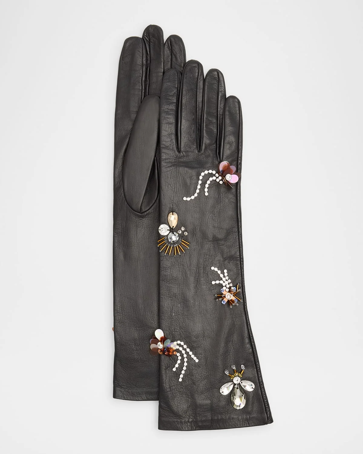 Laetitia Embellished Leather Gloves - 1