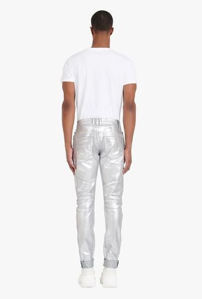 Balmain Embossed silvery cotton slim jeans with Balmain-monogrammed hem outlook