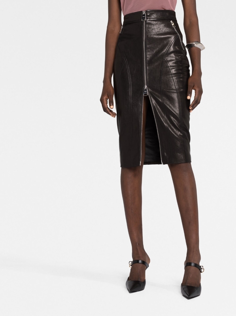 Quincy zip-up leather midi skirt - 5