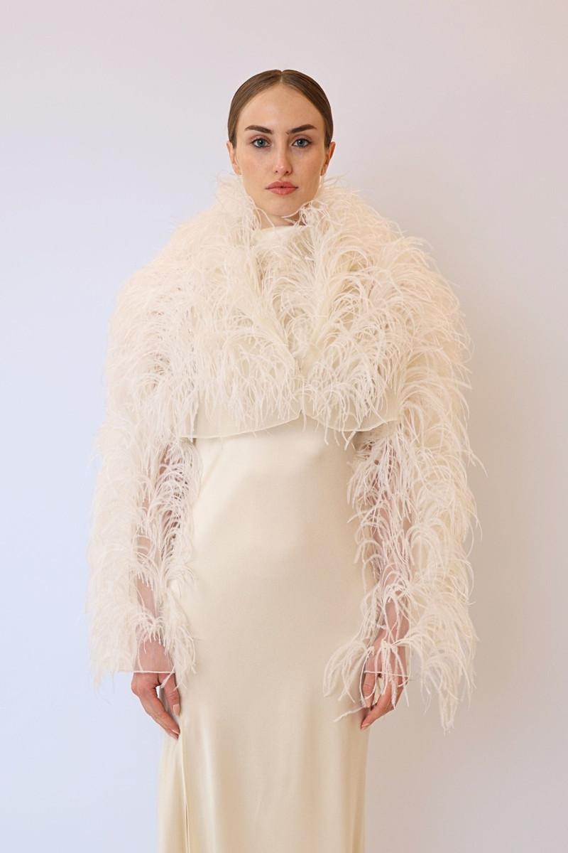 LAPOINTE Marbled Feathers Cropped Jacket outlook