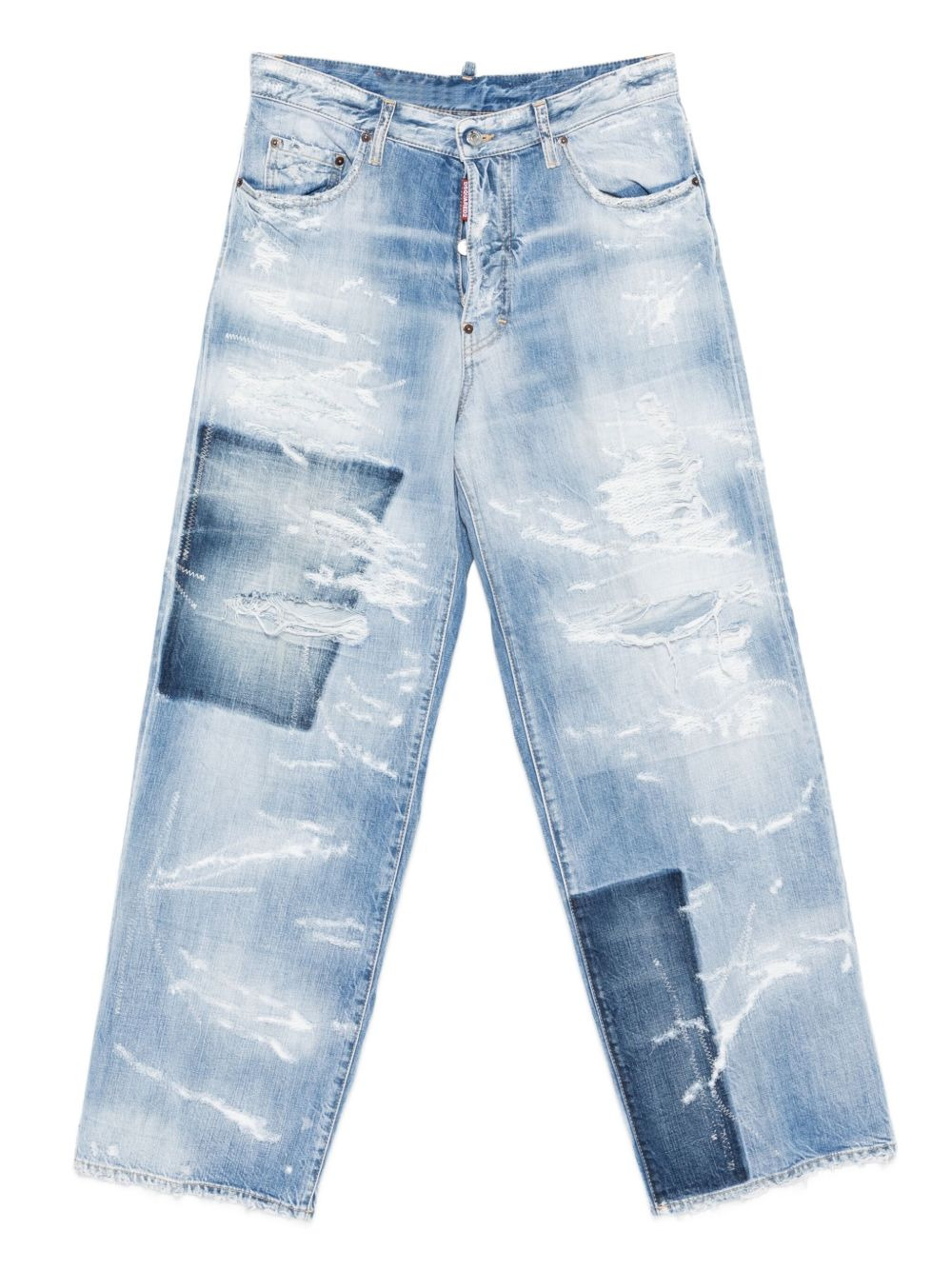 patchwork distressed jeans - 1