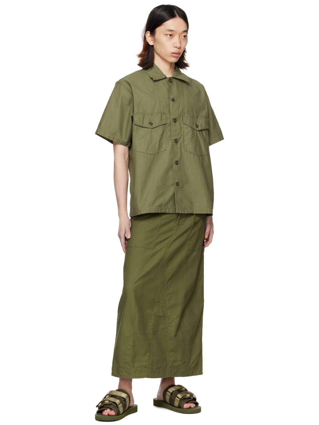 Khaki Fatigue Midi Skirt - 4