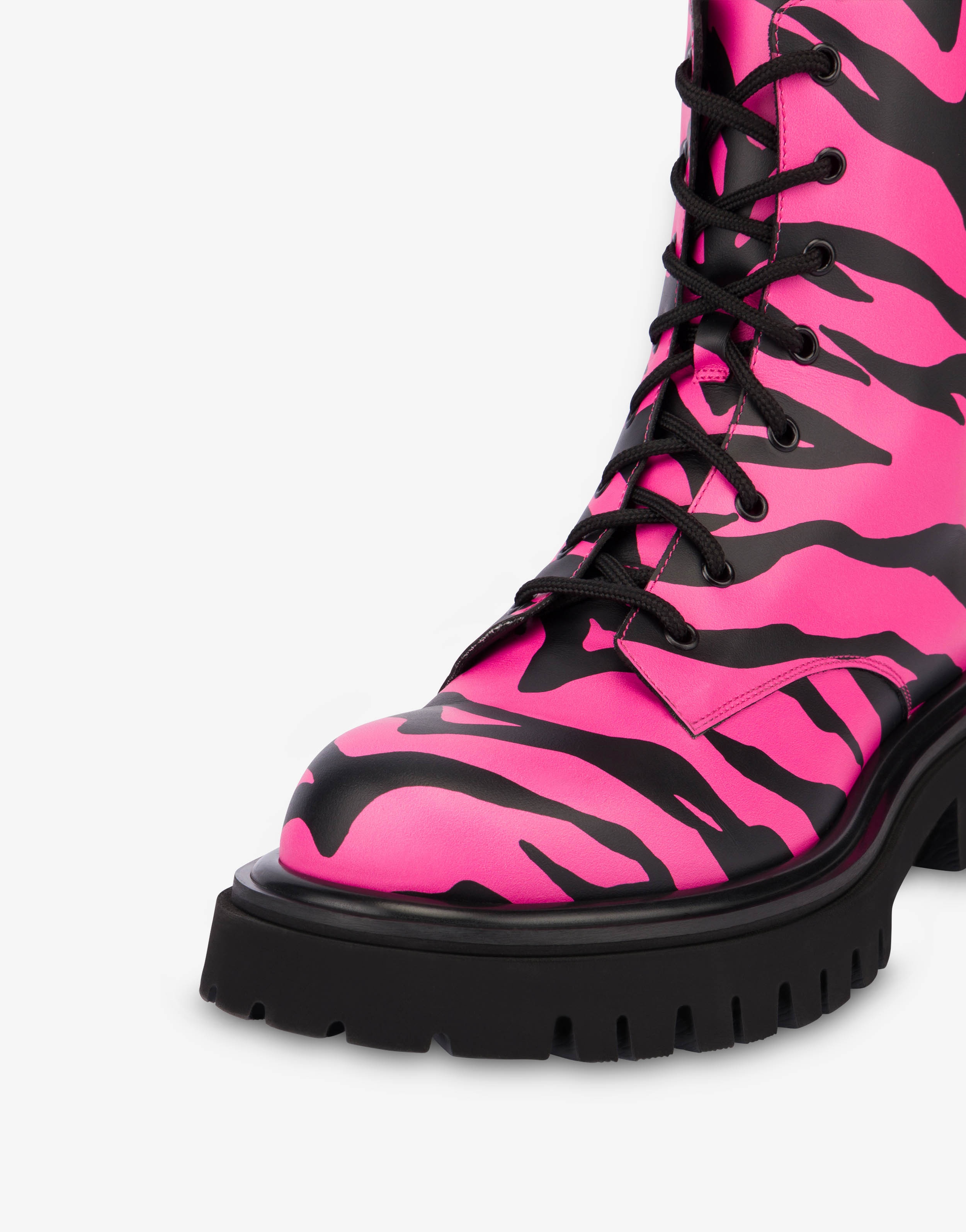 MOSCHINO X THE FLINTSTONES™ ZEBRA-PRINT COMBAT ANKLE BOOTS - 4
